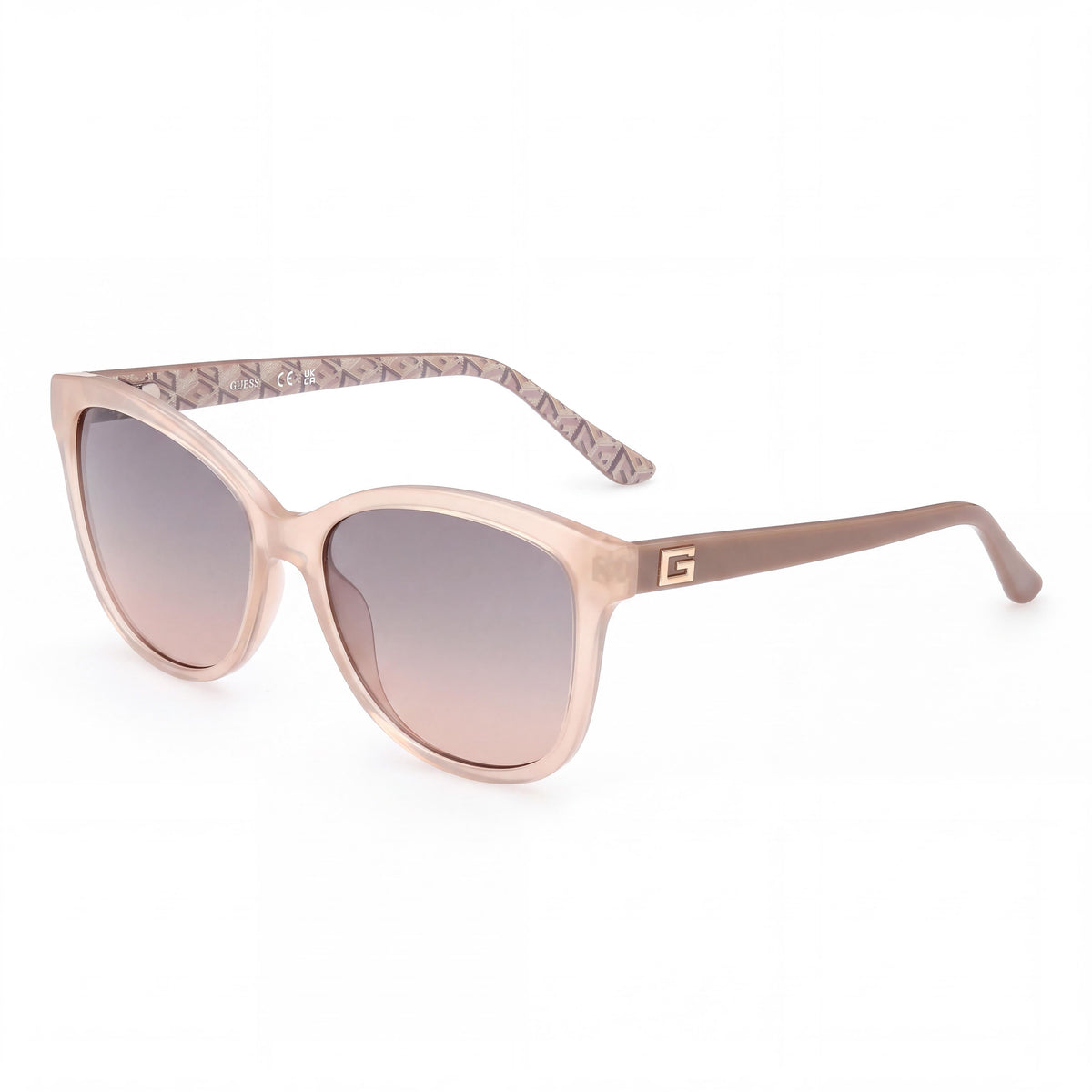 GUESS GU7920 57F Women's Round Shiny Beige Plastic Frame Sunglasses, Gradient Brown Non-Polarized UV Protective Lenses, 58mm, Photo 1