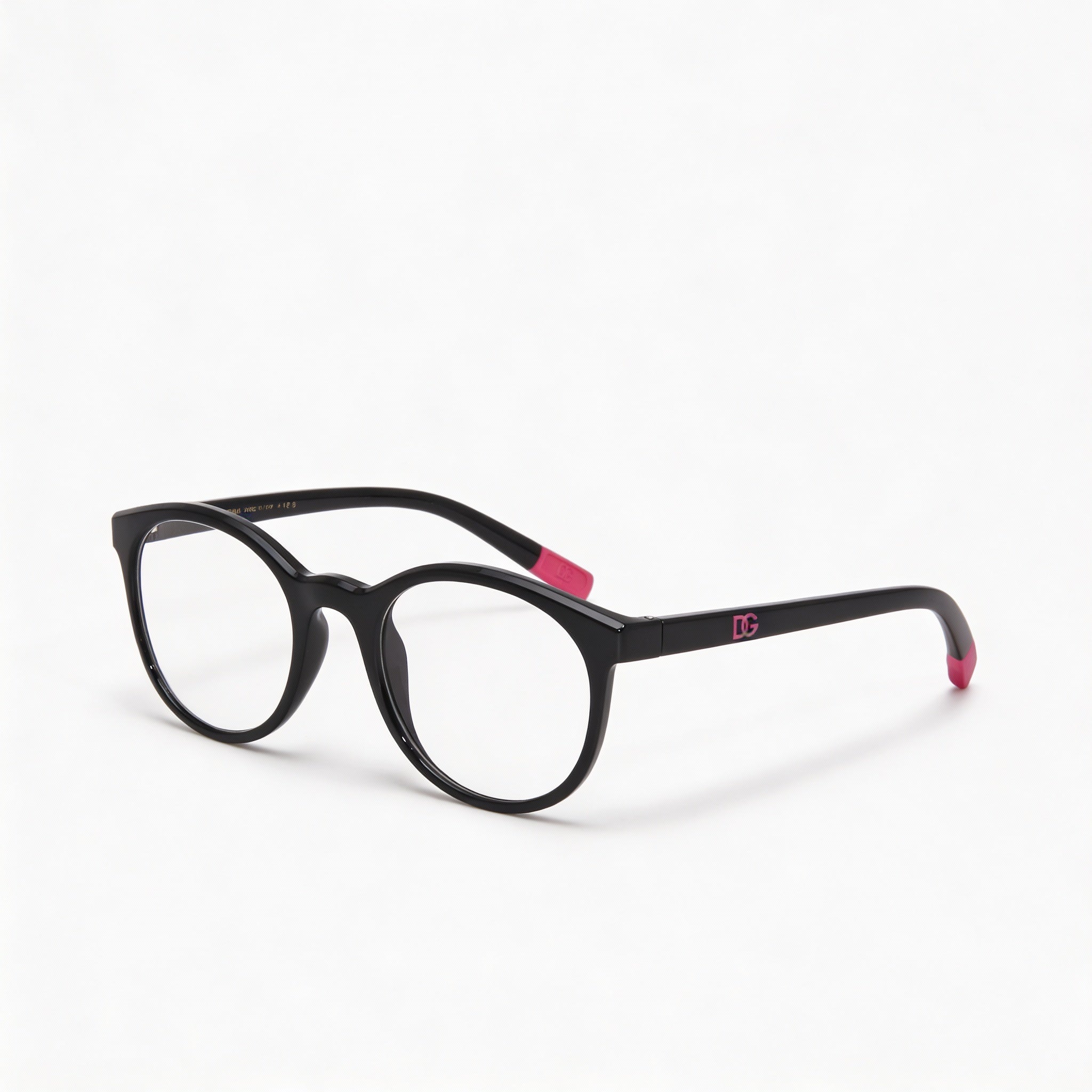 Dolce & Gabbana DX5095 Women's Black Pink-Logo Full Rim Round Plastic Eyeglasses Clear Blue Light Filter 46-19-130mm, Photo 1