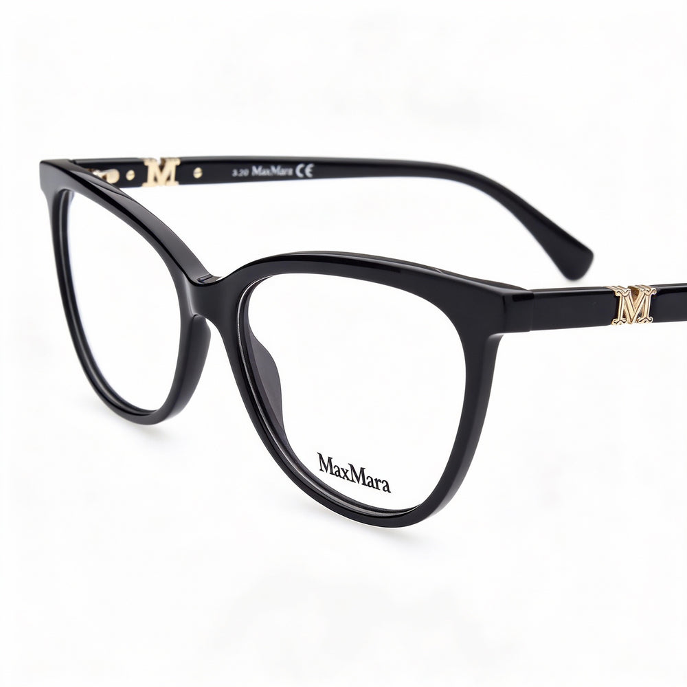 Gafas MaxMara MM5018 para mujer con montura de acetato en negro brillante y dorado pálido brillante - Ancho de lente de 53 mm