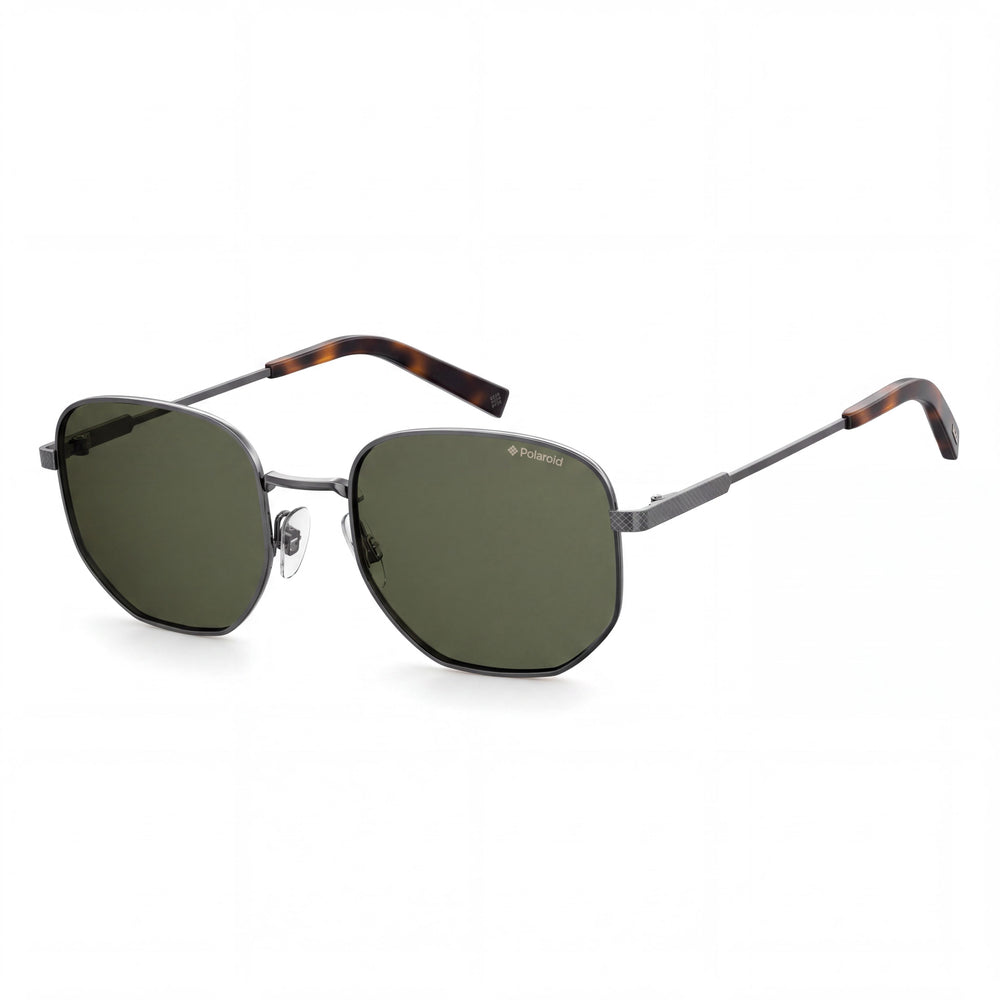 Polaroid 2081/S/X Men's Dark Ruthenium Stainless Steel Rectangular Green Polarized UV Protection Sunglasses 51-19-145