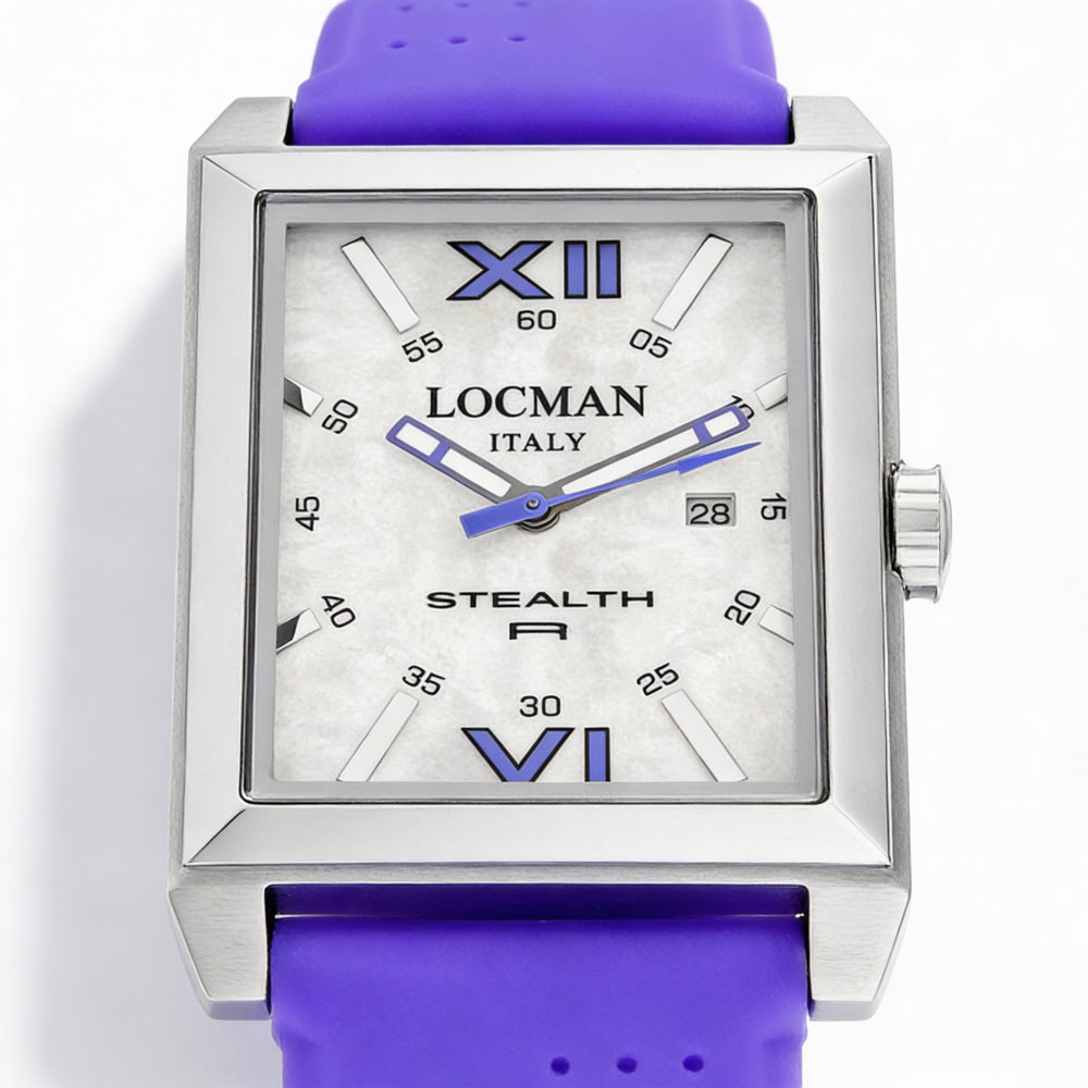 Reloj de cuarzo Locman para hombre, caja de acero inoxidable blanco, resistente al agua.