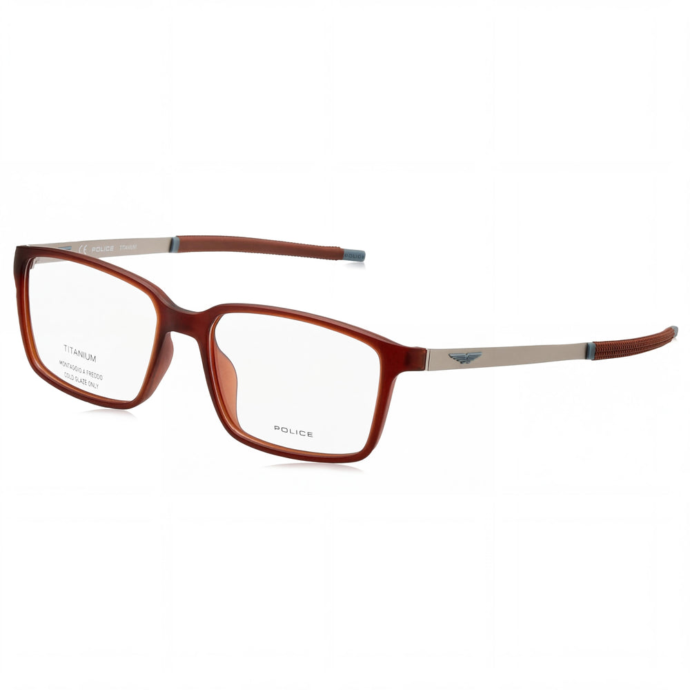 Gafas Police Modern VPLF85 para Hombre, Acetato Transparente Marrón Semi Mate y Metal, 54 mm