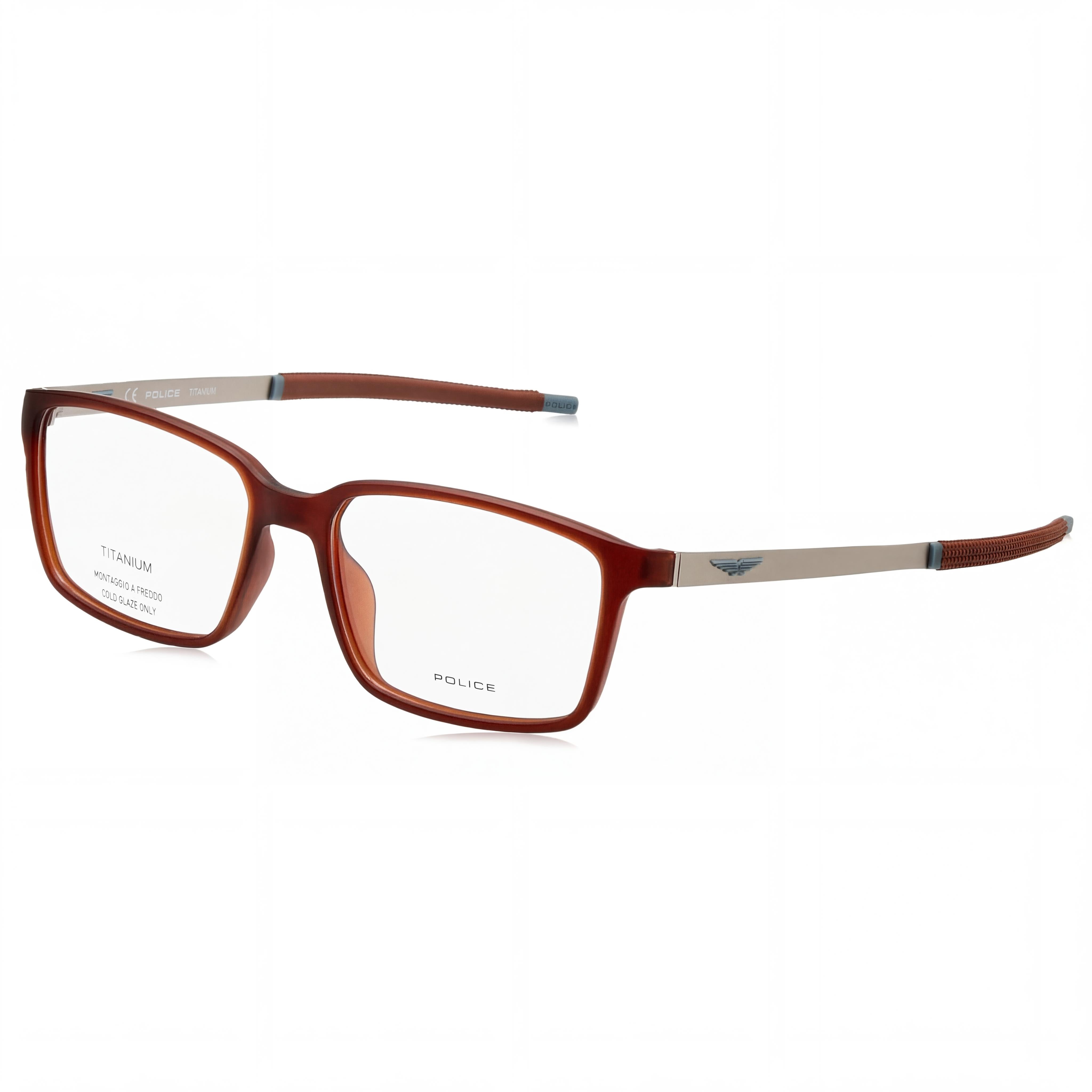 Police Modern VPLF85 Men's Semi Matt Transparent Brown Acetate and Metal Eyeglasses 54mm, Photo 1