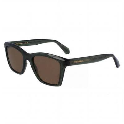 Salvatore Ferragamo SF2001S Men's Transparent Khaki Green Plastic Frame Brown Polarized Lenses 54mm