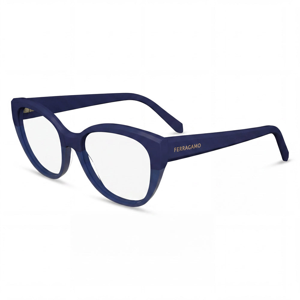 Ferragamo Sf2970 Unisex Blue Acetate Frame Eyeglasses with Blue Polycarbonate Lenses, Size 53mm