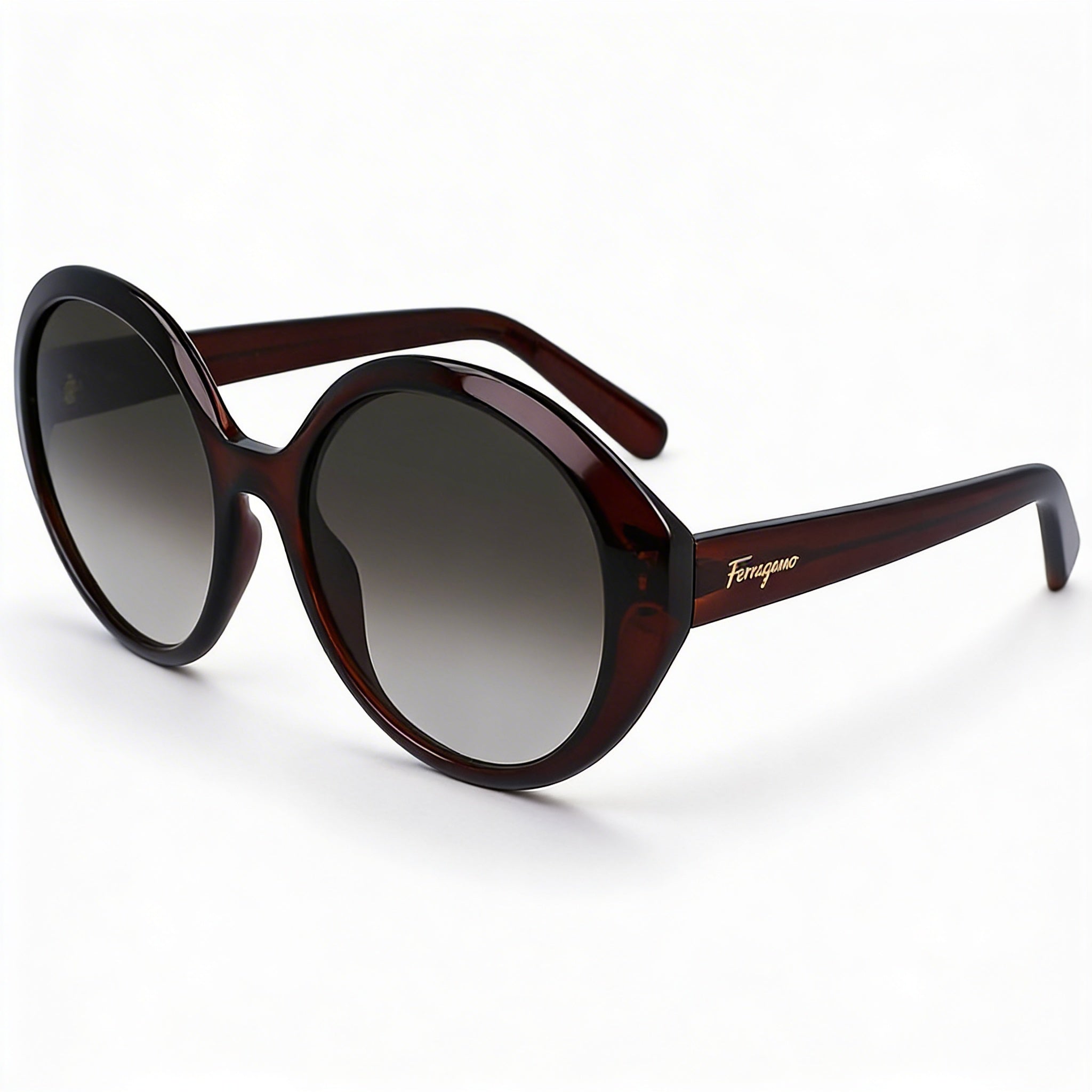 Gafas de sol ovaladas de plástico color marrón cristal Ferragamo SF1067S para mujer con lentes grises degradadas y 100 % de protección UV, 57 mm, Photo 1
