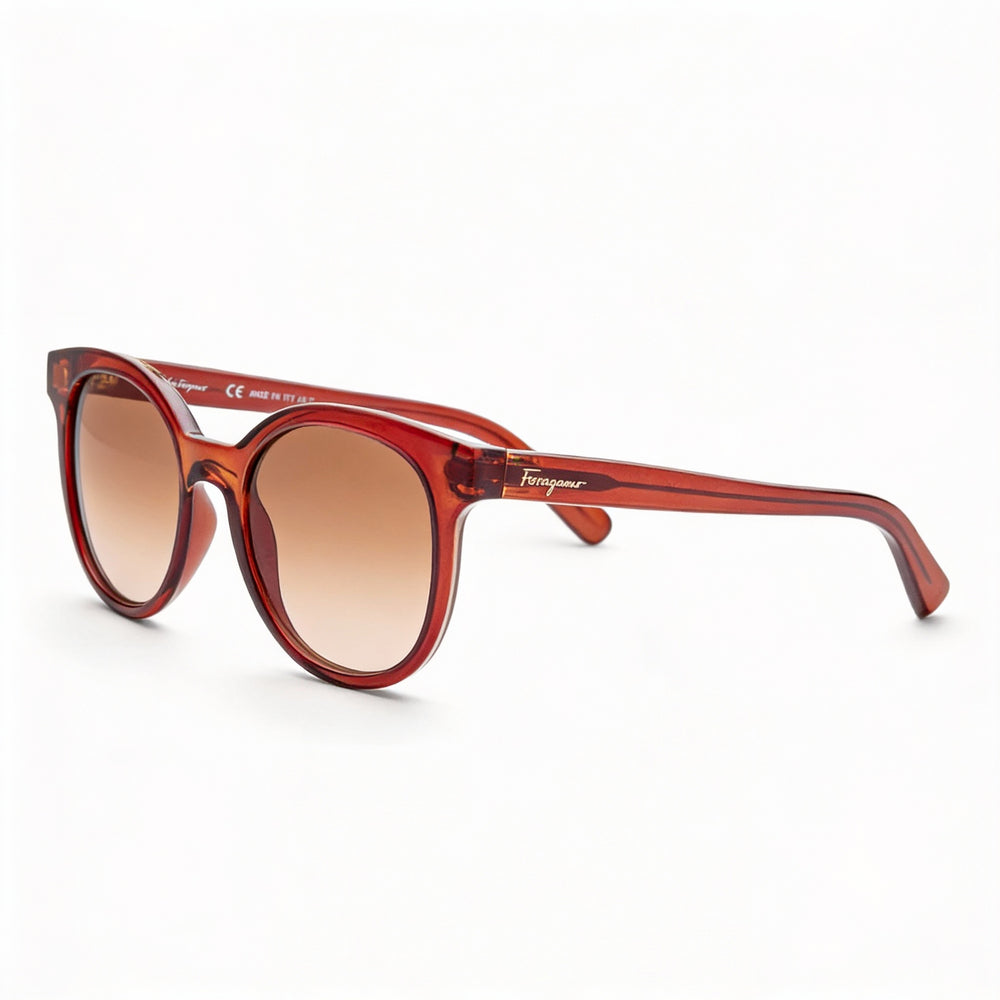 Salvatore Ferragamo Women's Classic Round Brown Crystal Plastic Brown Gradient UV Protection Sunglasses 53mm