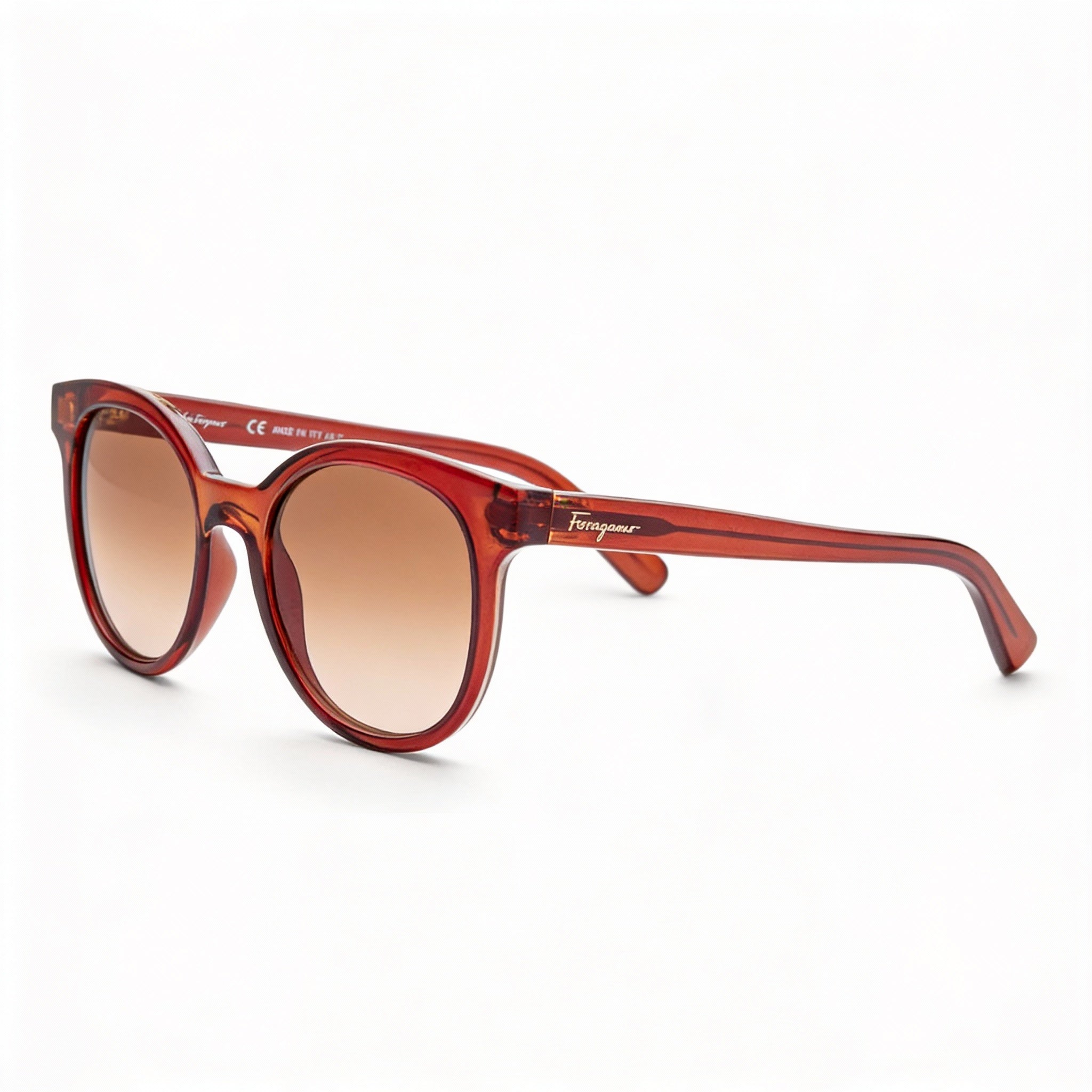 Salvatore Ferragamo Women's Classic Round Brown Crystal Plastic Brown Gradient UV Protection Sunglasses 53mm