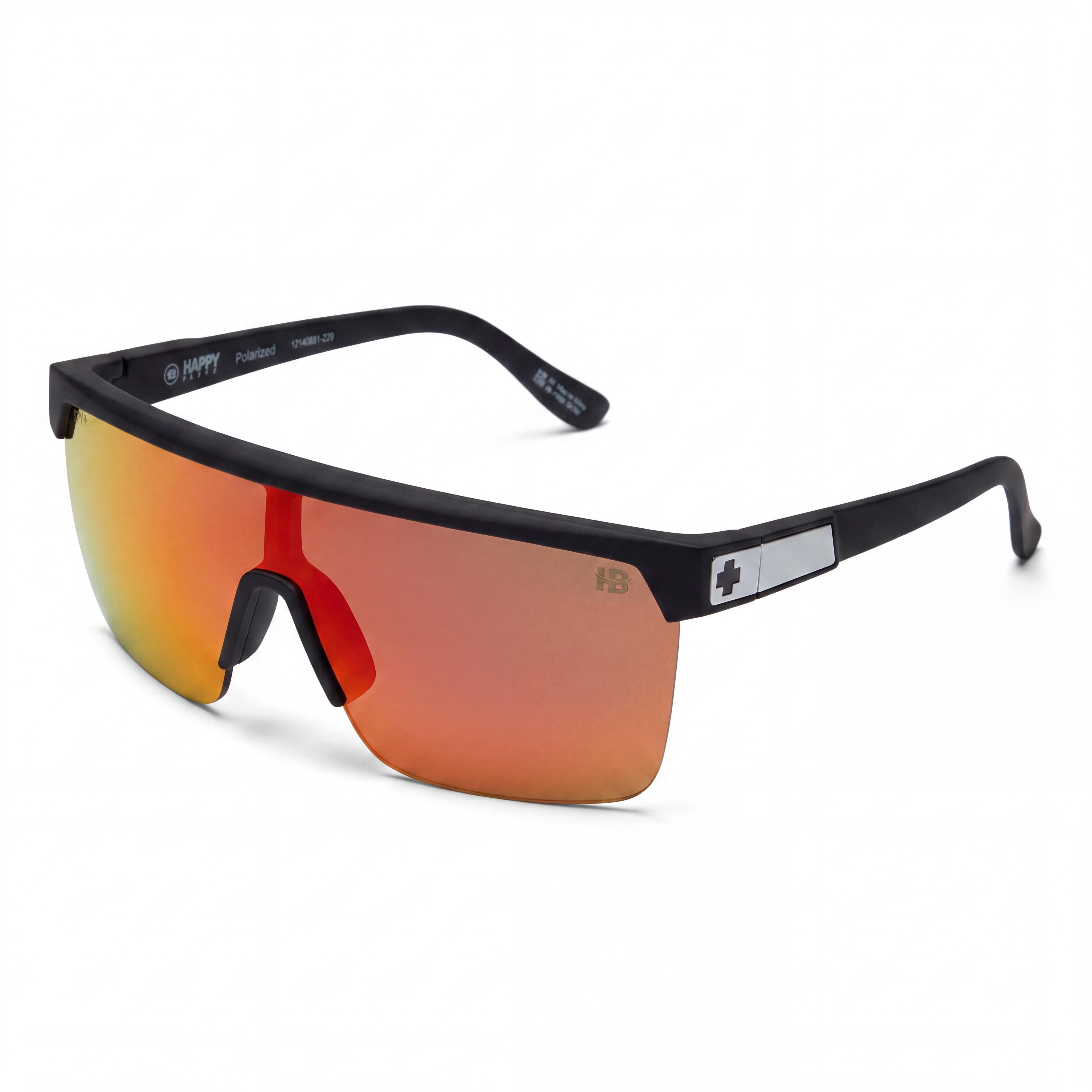Gafas de sol Spy Flynn 5050 unisex con montura de plástico negro mate, lentes polarizadas con espejo naranja Happy Boost con protección UV, Photo 1