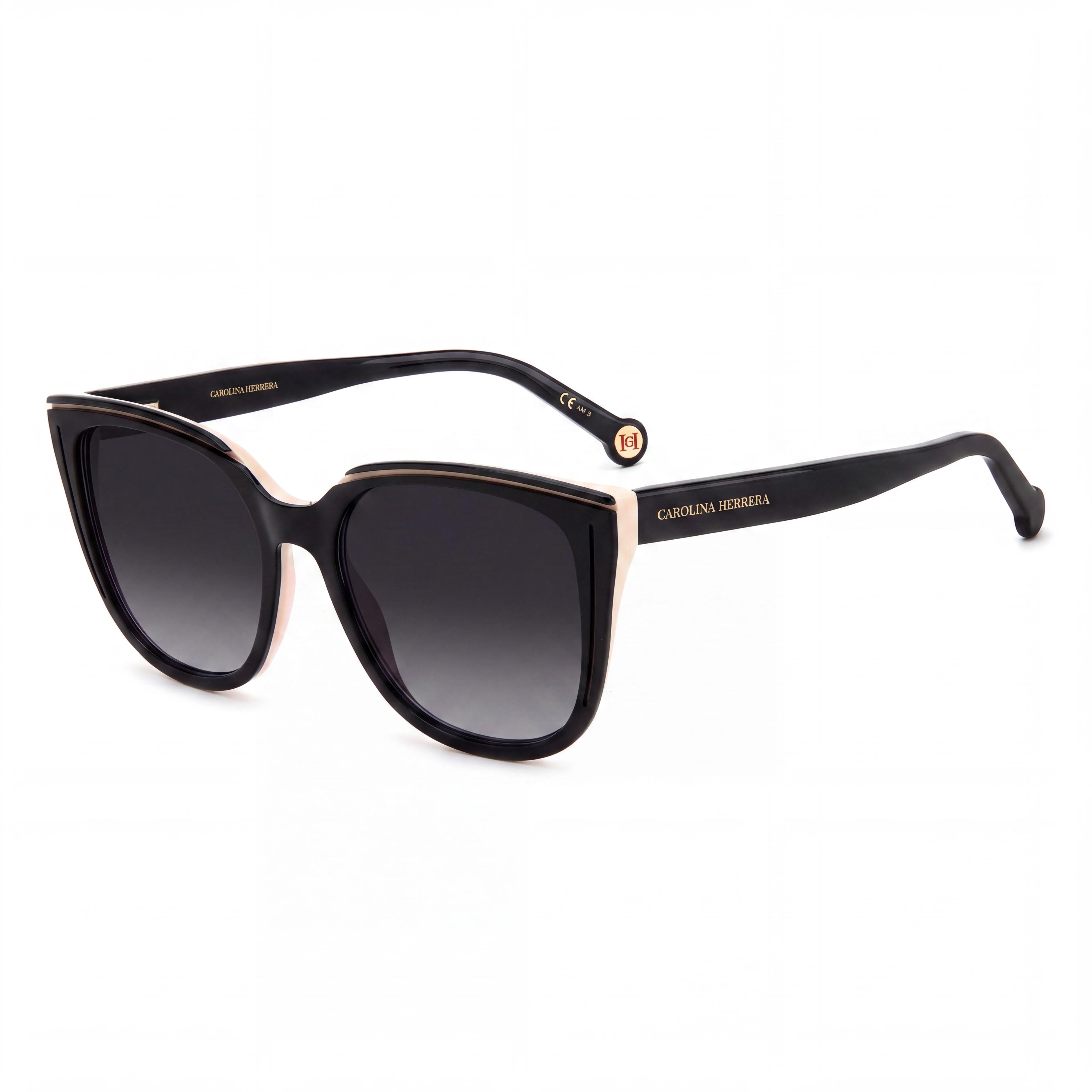 Carolina Herrera HER 0144/S Women's Classic Black Nude Acetate Dark Grey Shaded UV Sunglasses 53mm, Photo 1