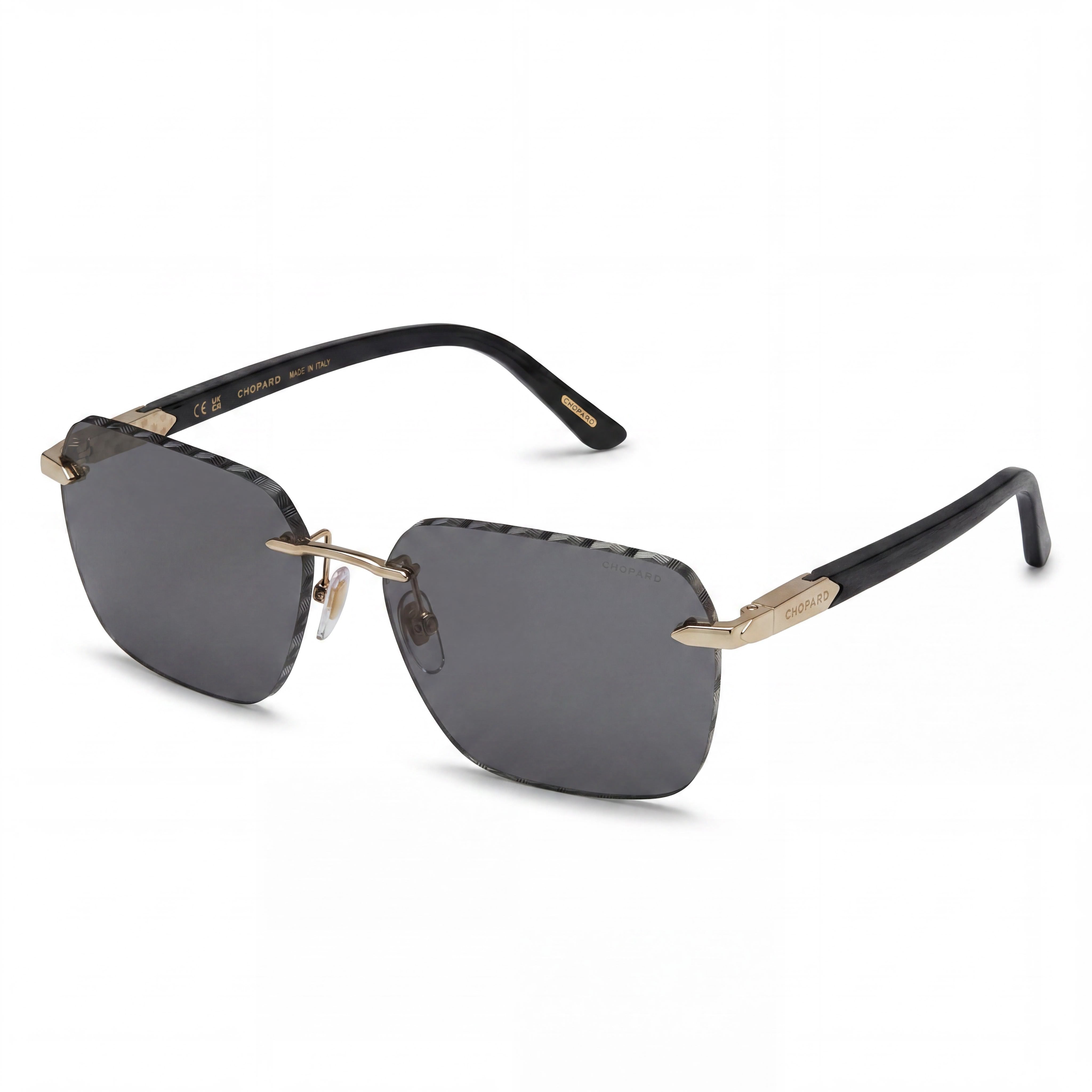 Chopard Gafas de Sol Casuales para Hombre, Montura de Metal Rosa Brillante, Lentes Grises No Polarizadas, Protección UV 61-16-145, Photo 1
