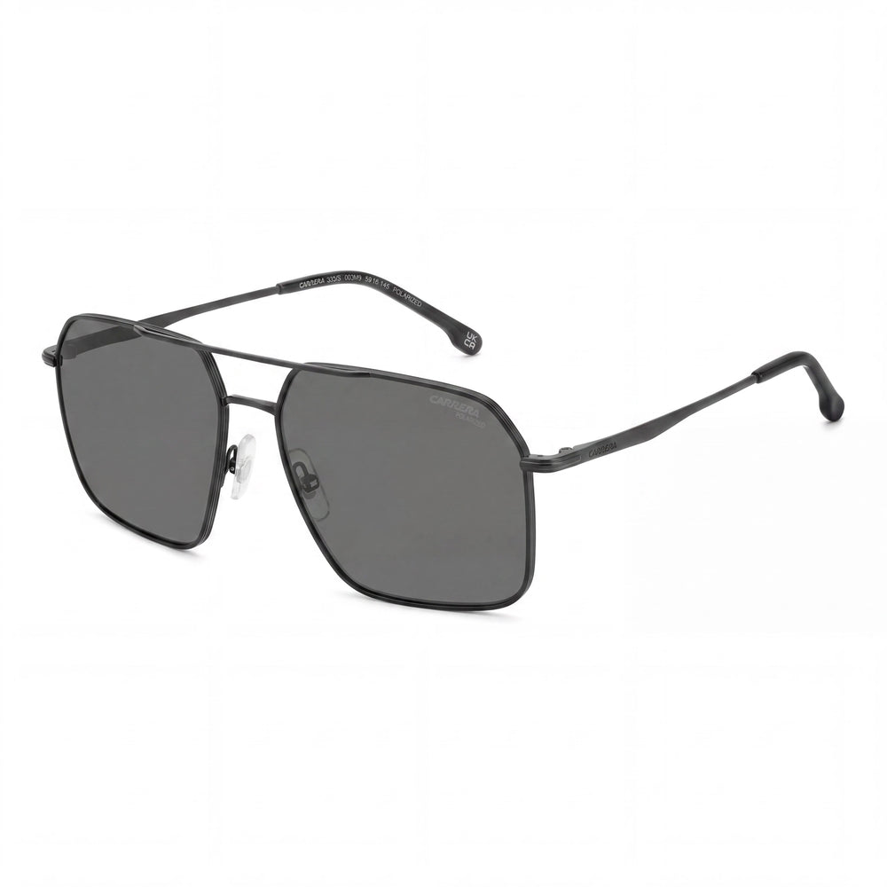Gafas de sol Carrera Casual para hombre con montura de acero inoxidable en negro mate, lentes polarizadas grises UV 400 59-16-145