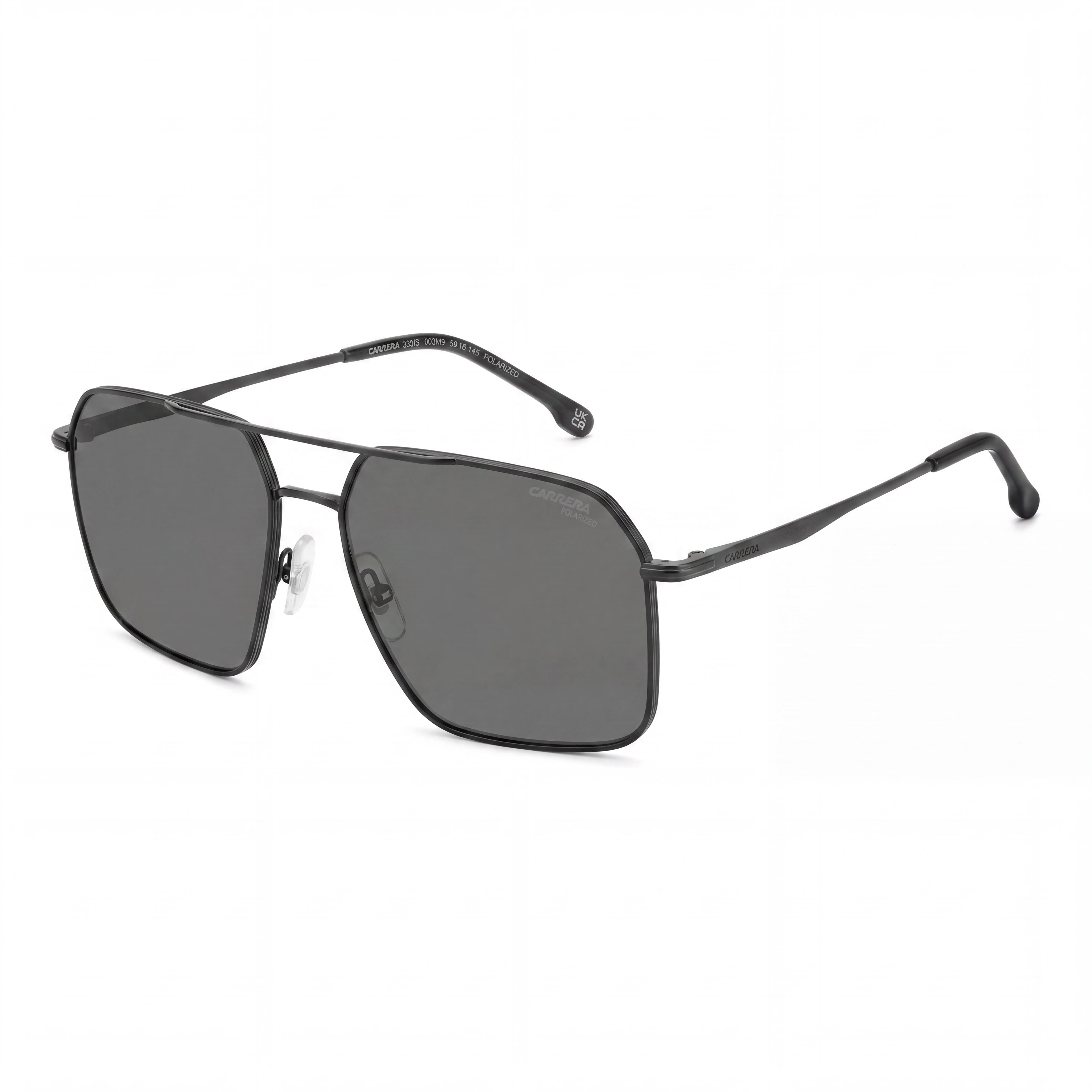 Gafas de sol Carrera Casual para hombre con montura de acero inoxidable en negro mate, lentes polarizadas grises UV 400 59-16-145, Photo 1
