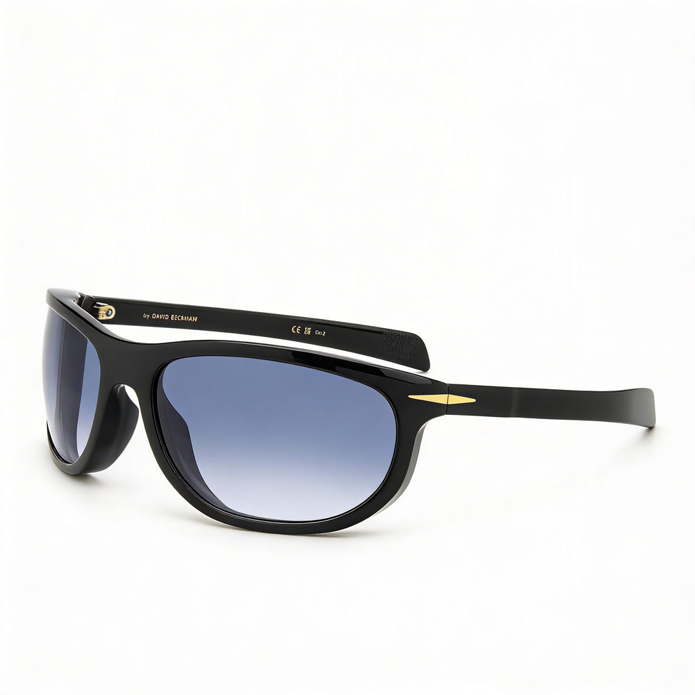 Gafas de sol para hombre de acetato David Beckham DB 7117/S, montura negra, cristales azul oscuro degradado, 64 mm