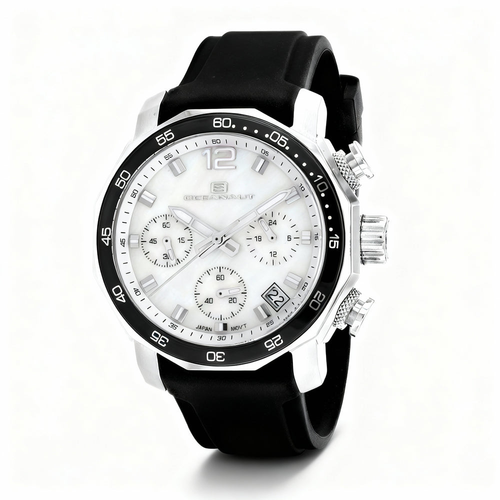 Reloj Oceanaut para mujer, con movimiento de cuarzo, acero inoxidable blanco roto, correa de caucho, esfera de nácar y resistente al agua.