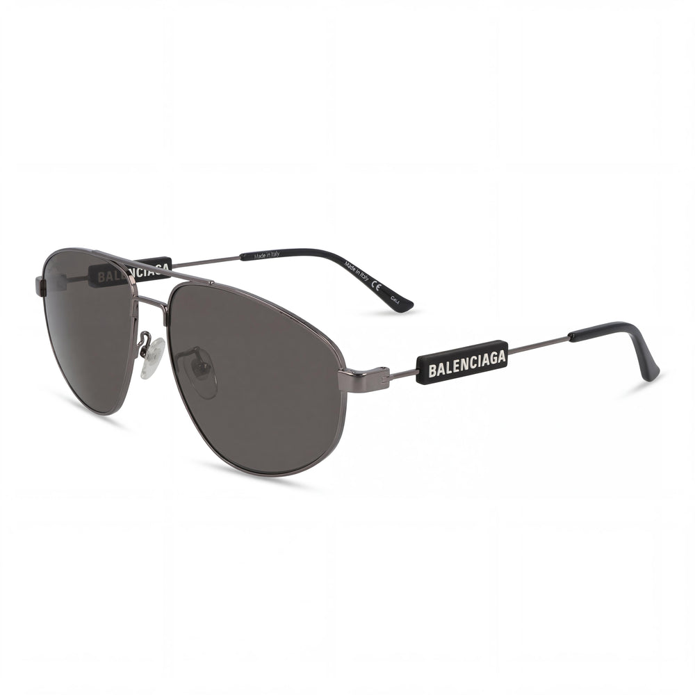 Balenciaga Aviator Unisex Sunglasses with Grey Metal Frame, Grey Plastic Lenses, and 59mm Lens Width