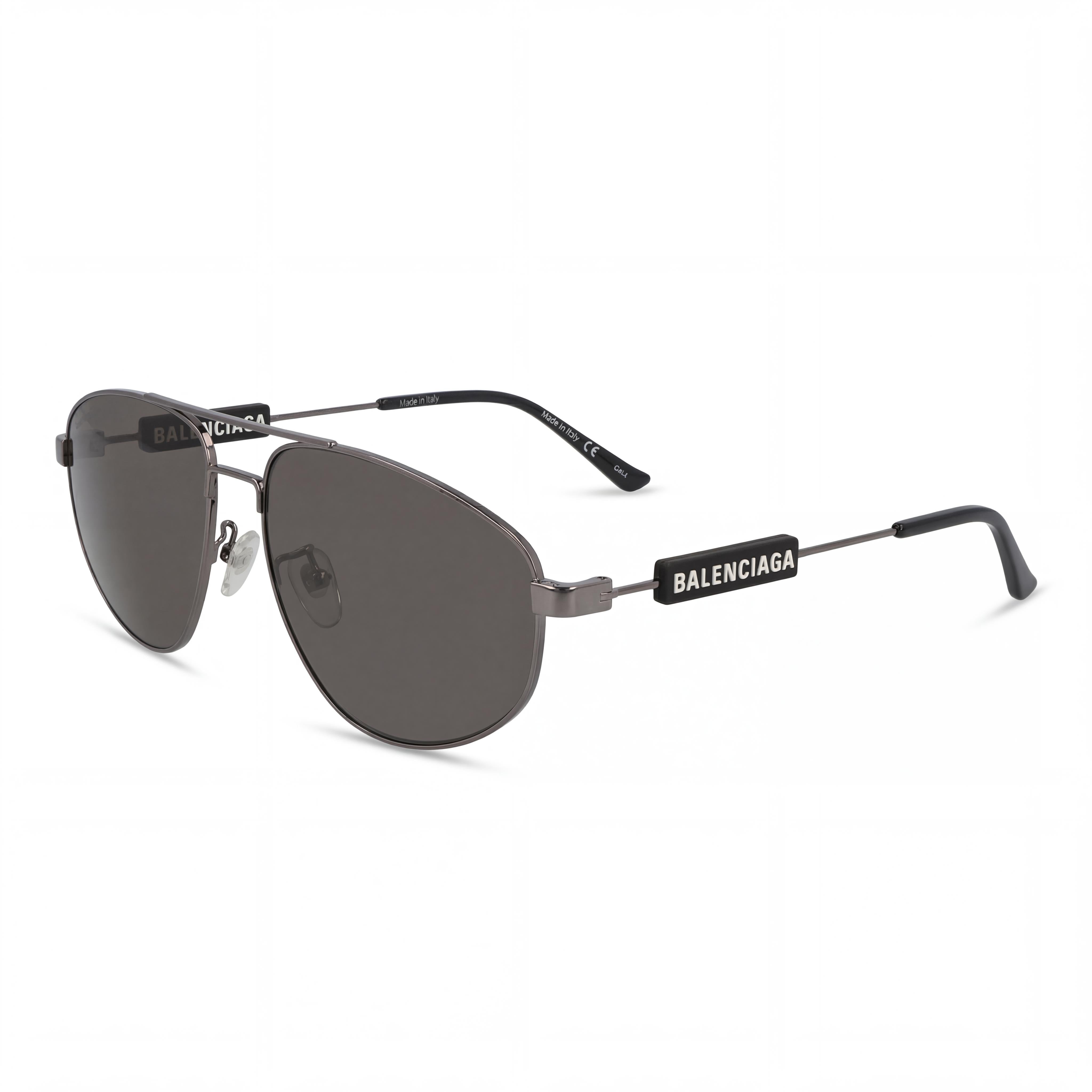 Balenciaga Aviator Unisex Sunglasses with Grey Metal Frame, Grey Plastic Lenses, and 59mm Lens Width, Photo 1