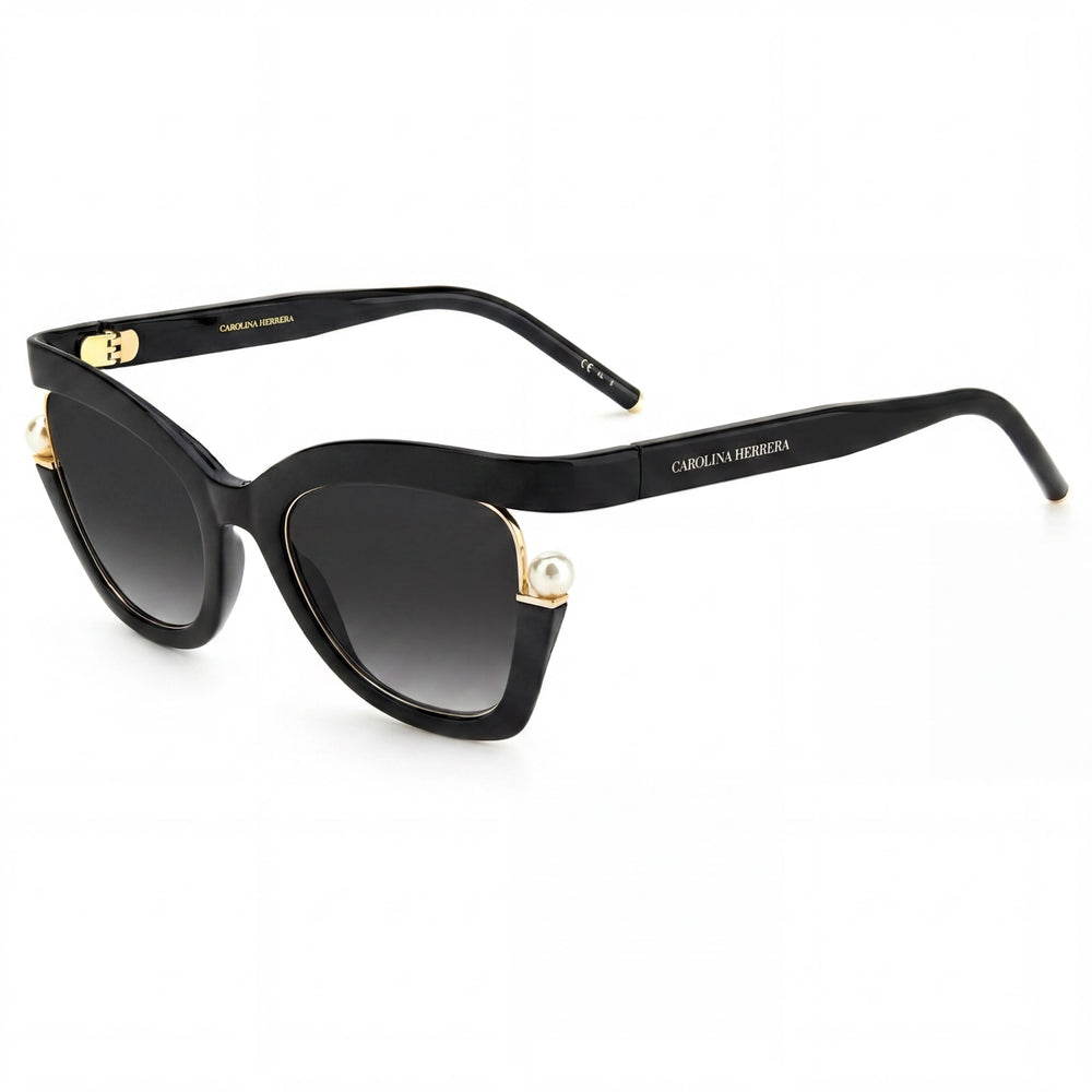 Gafas de sol Carolina Herrera Ch 0002/S para mujer, estilo ojo de gato, de poliamida, color negro, con protección UV, 53 mm