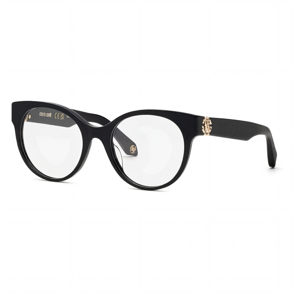 ROBERTO CAVALLI Gafas de mujer casuales de plástico, montura completa ovalada, Habana oscuro brillante, lentes negras brillantes 52-135-19, Photo 1