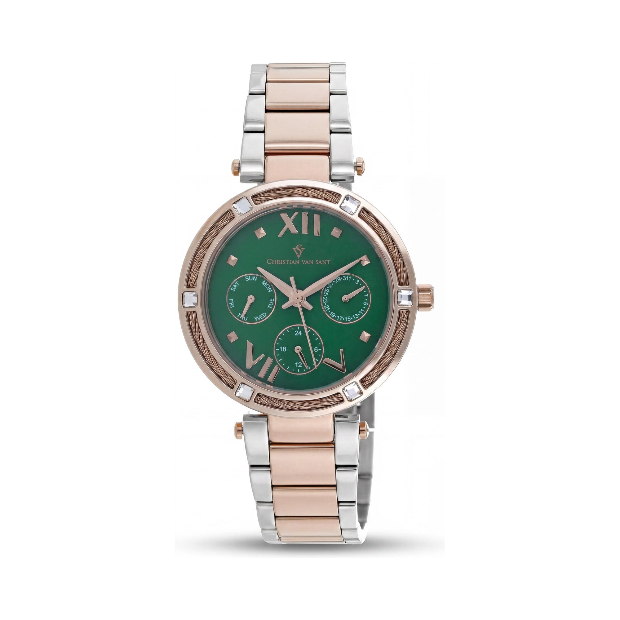 Christian Van Sant bracelet Women's Quartz Watch – Stainless Steel Case, Stainless Steel Bracelet, Green Dial, Photo 1