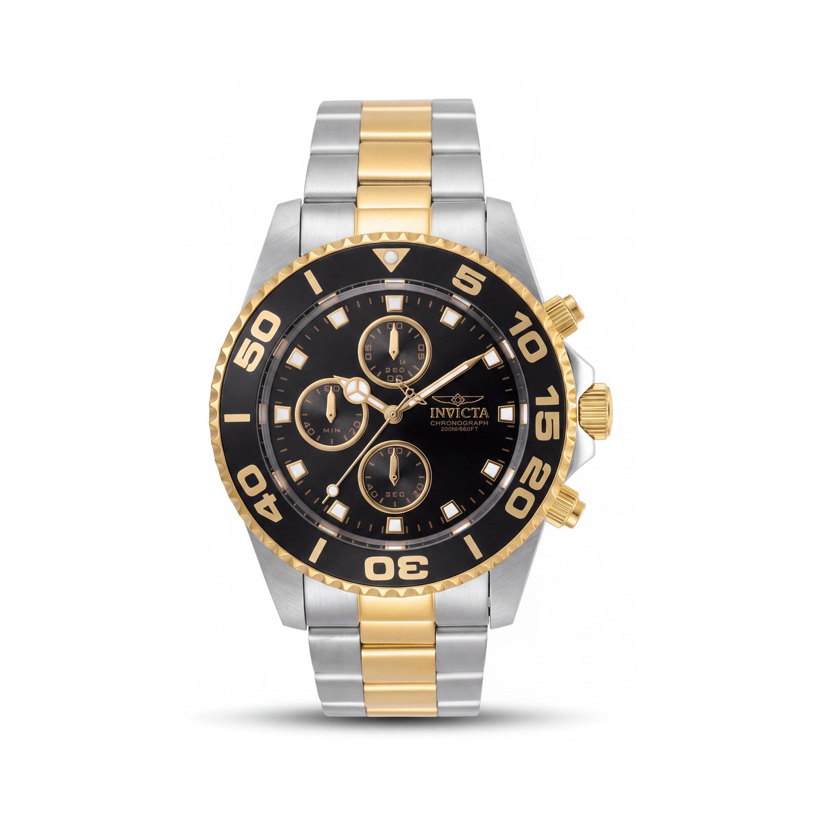 Reloj Invicta para hombre Pro Diver con movimiento de cuarzo, cronógrafo, acero inoxidable bitono negro, esfera negra, 43 mm, Photo 1