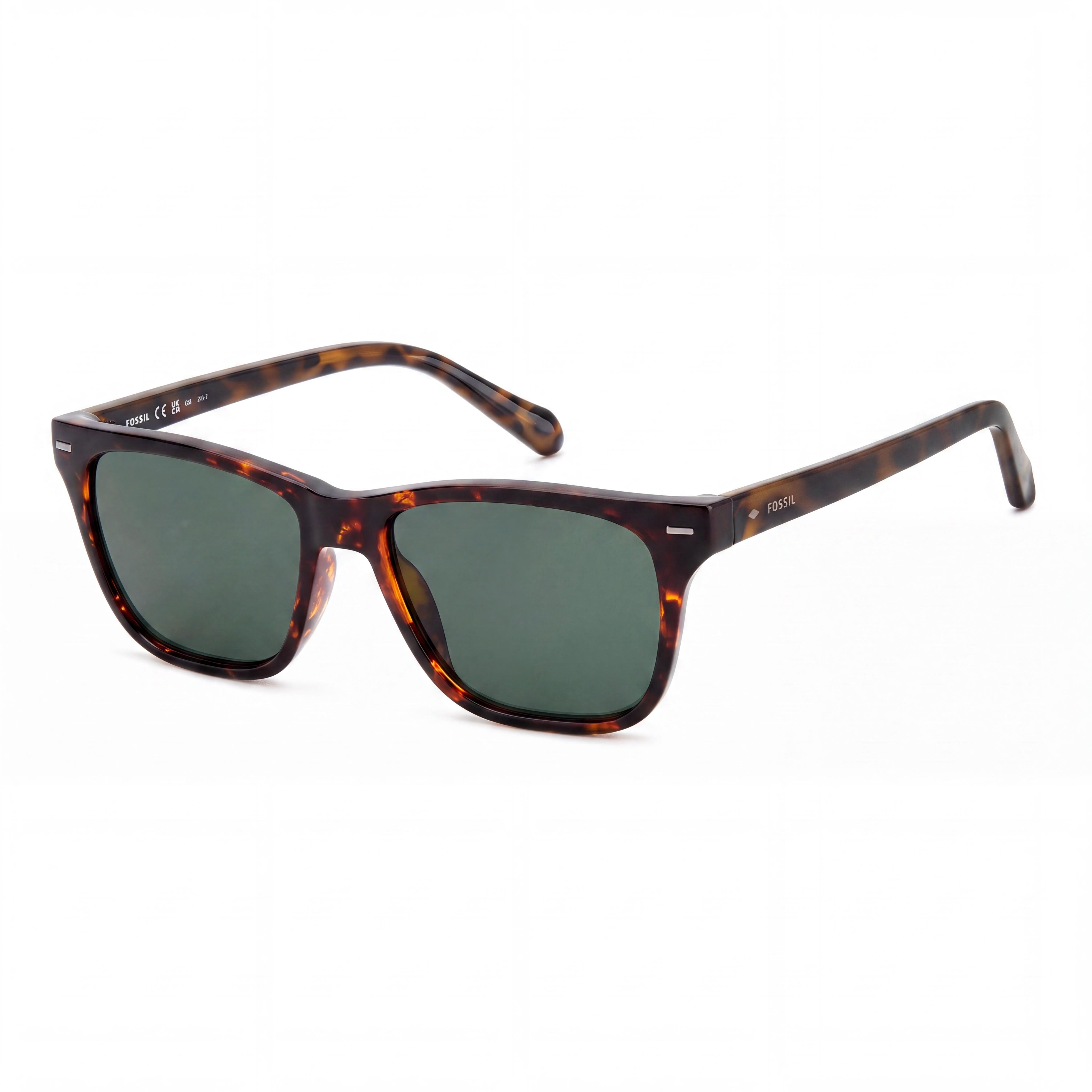 Gafas de sol Fossil rectangulares de plástico para hombre, color carey oscuro con protección UV, 54 mm, Photo 1