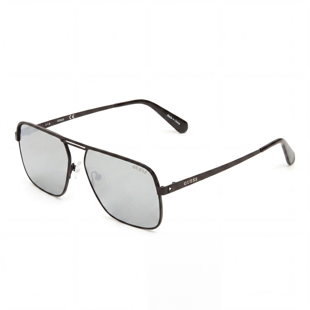 Gafas de sol GUESS clásicas de metal para hombre con protección UV, negro mate con lentes degradadas grises de 58 mm