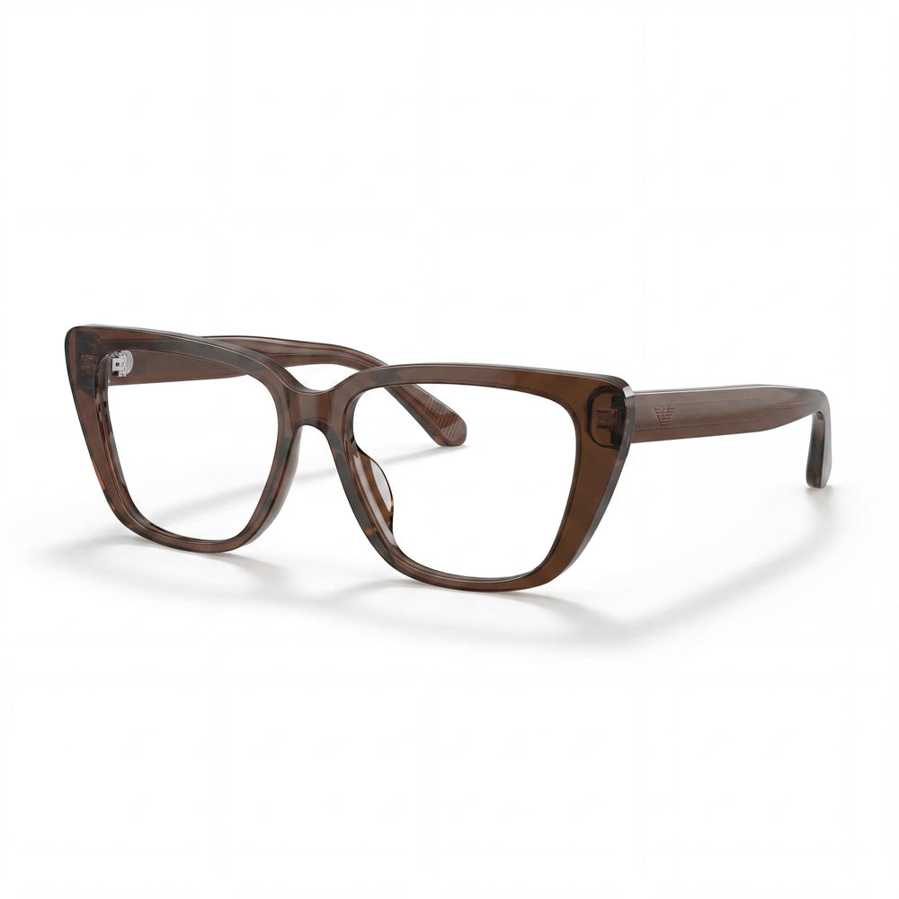 Emporio Armani Ea3256u Universal Fit Women's Cat Eye Plastic Eyeglasses Shiny Transparent Brown 52mm