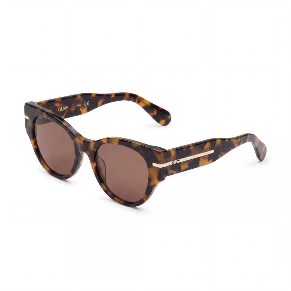 QUAY AUSTRALIA Chit Chat Gafas de sol de acetato para mujer con montura de carey guijarro y lentes marrones con protección UV de 145 mm