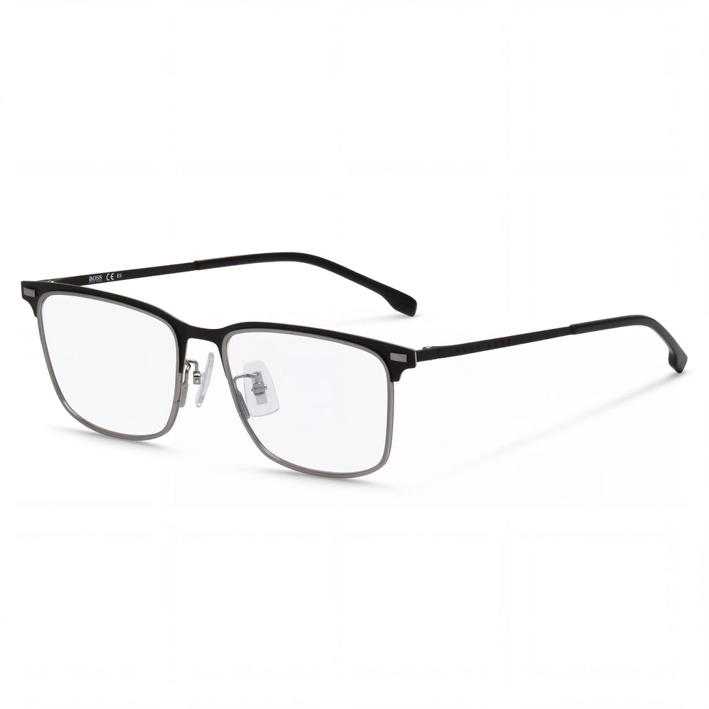 Hugo Boss Gafas modernas unisex con montura de acero inoxidable negro mate y lentes no polarizadas negras mate 55-17-145