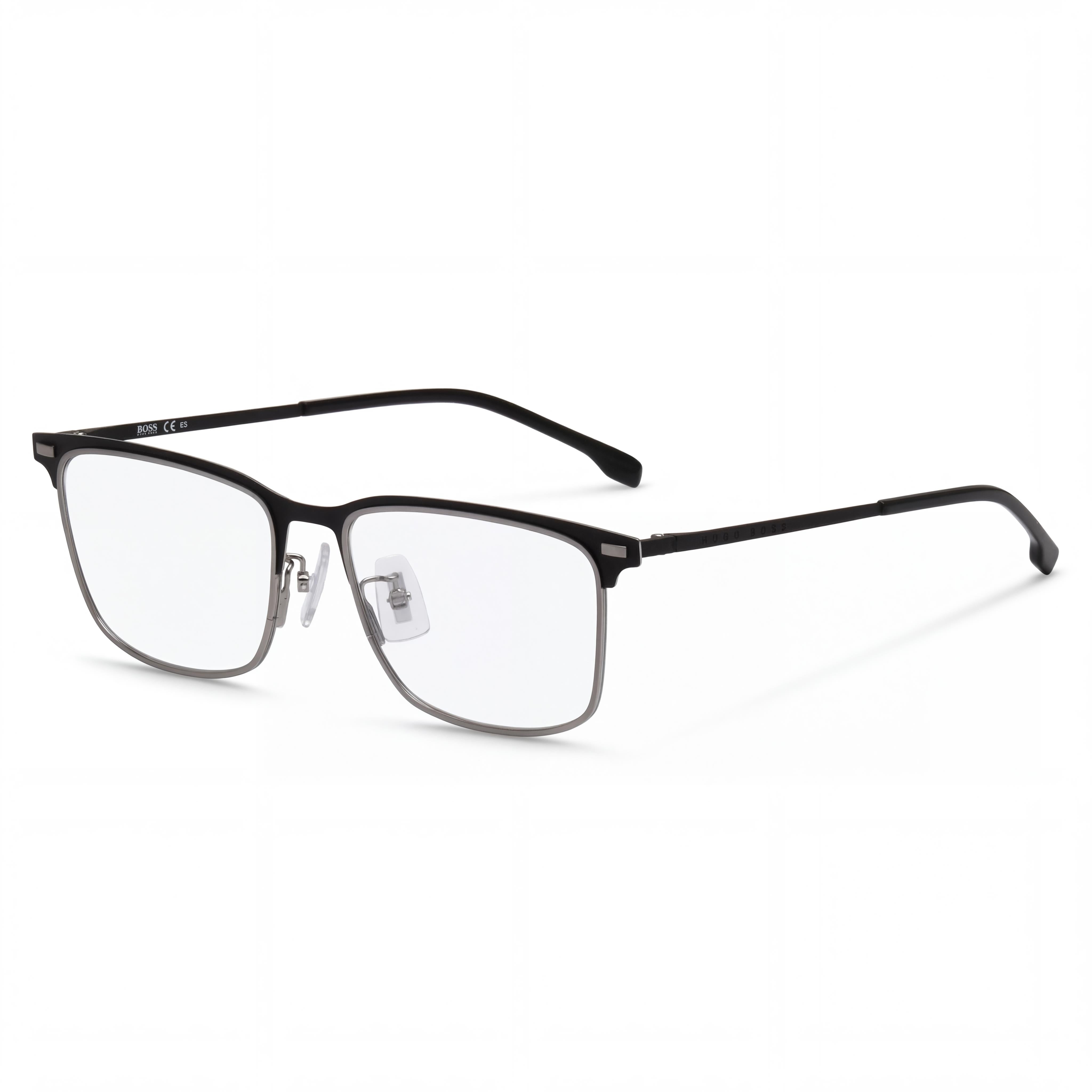 Hugo Boss Modern Unisex Matte Black Stainless Steel Frame with Matte Black Non Polarized Lenses 55-17-145, Photo 1