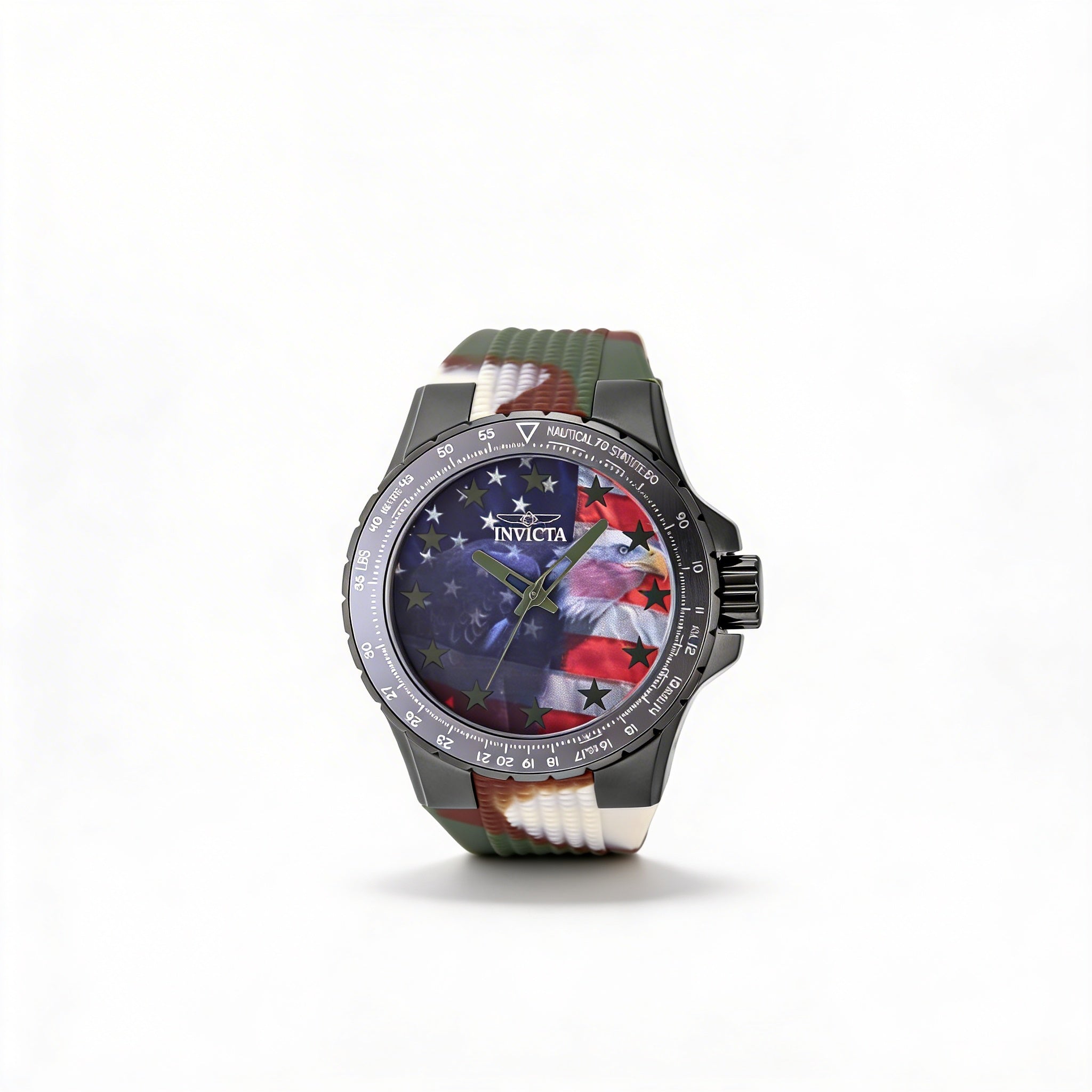 Reloj de cuarzo Invicta Aviator 48956 para hombre, de acero inoxidable, de 50 mm, esfera roja y correa de silicona azul, roja y blanca., Photo 1