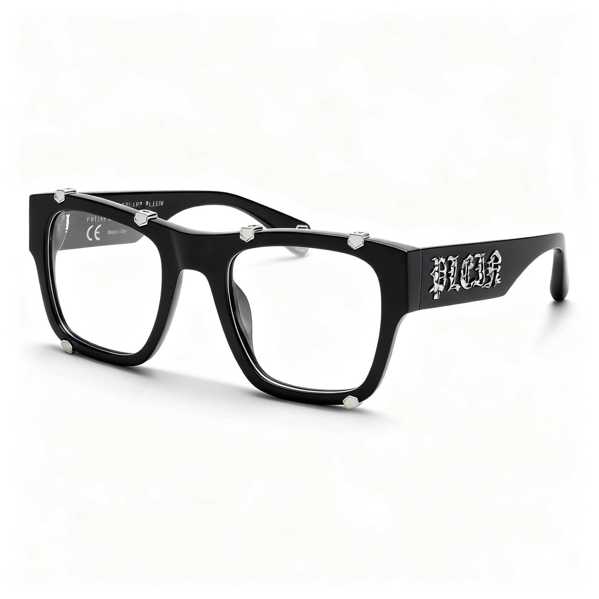 Philipp Plein VPP042W Classical Unisex Acetate Square Optical Glasses Non-Polarised Shiny Black 54mm