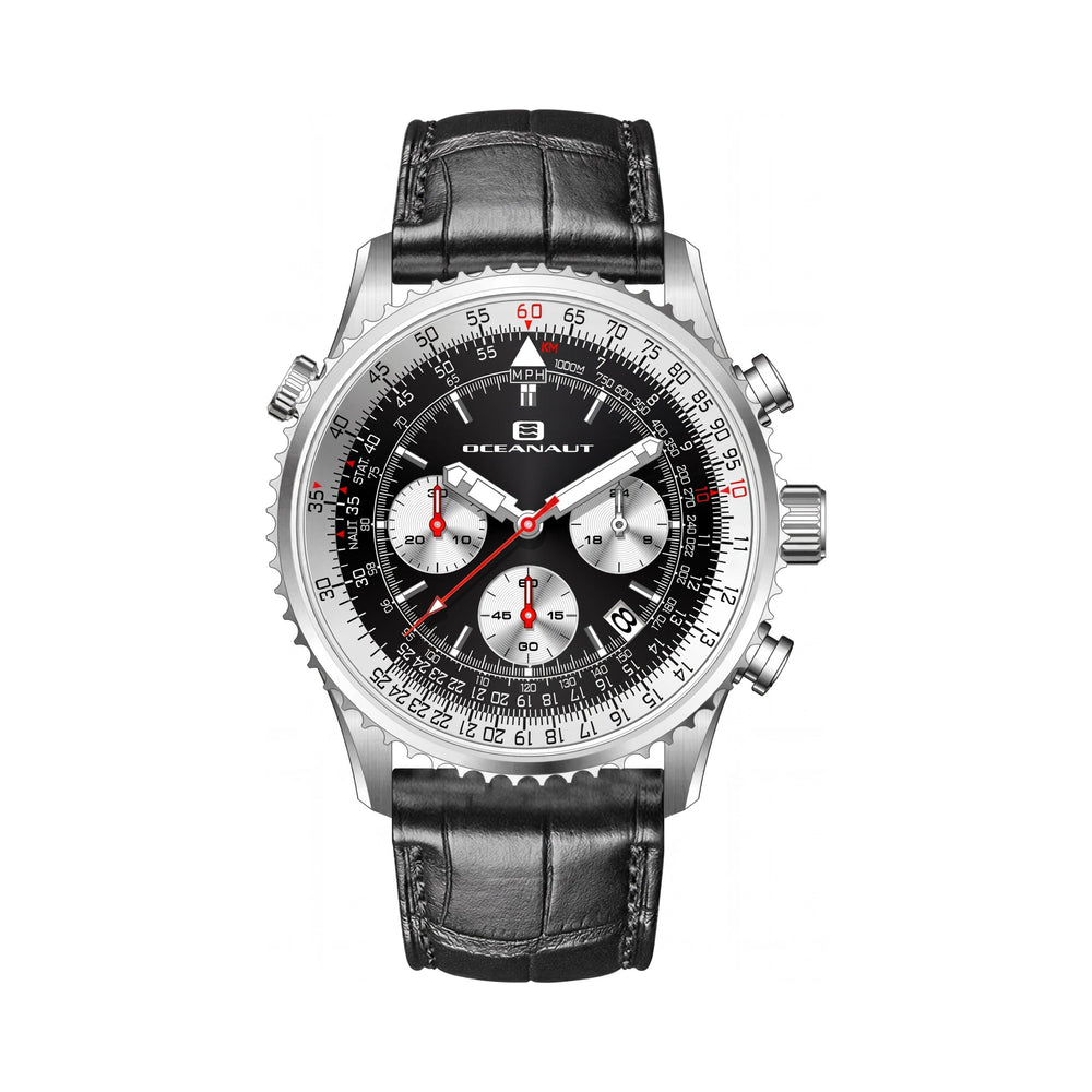 Reloj cronógrafo Oceanaut Strap para hombre, de acero inoxidable y cuero, color negro