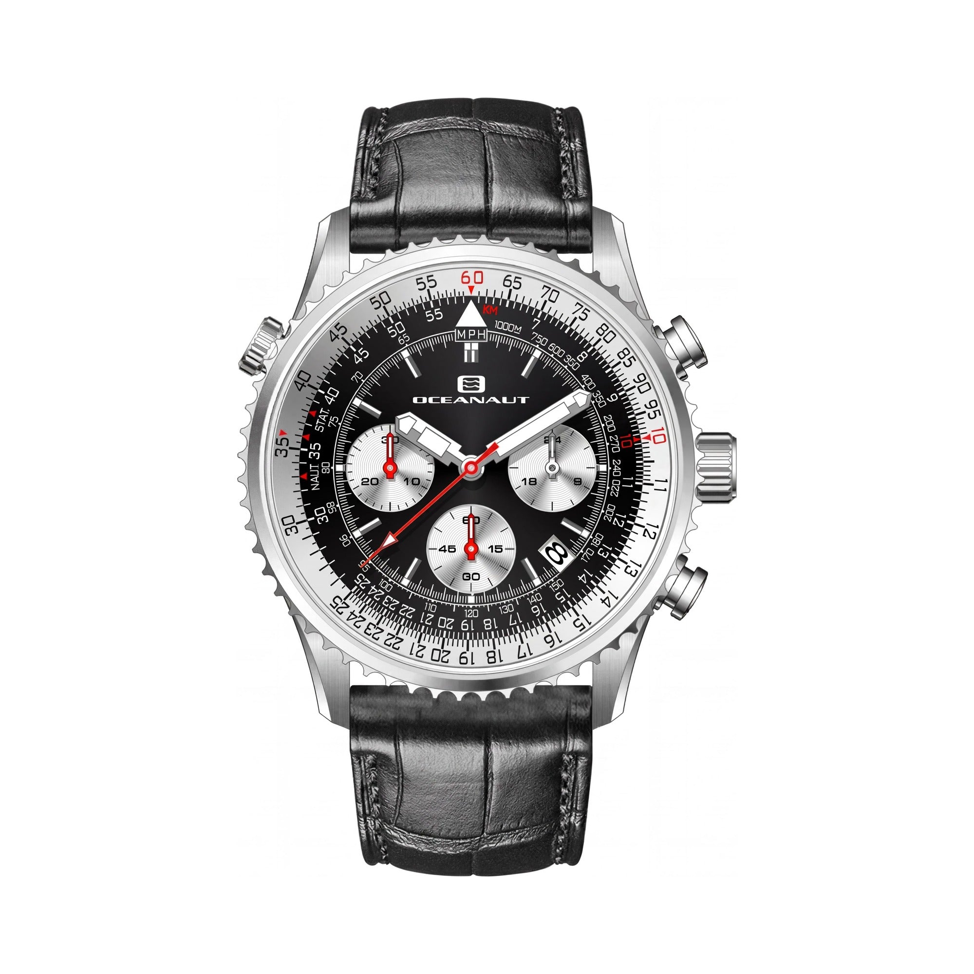 Oceanaut Strap Men's Black Chronograph Stainless Steel & Leather Watch, Photo 1