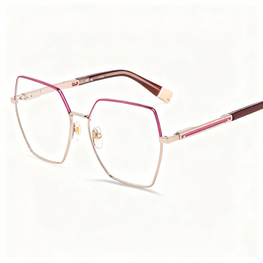 Furla Casual Women's Metal Frame with Non-Polarized Plastic Lenses, Oro Rosso Fuxia Eyeglasses, 55-15-135