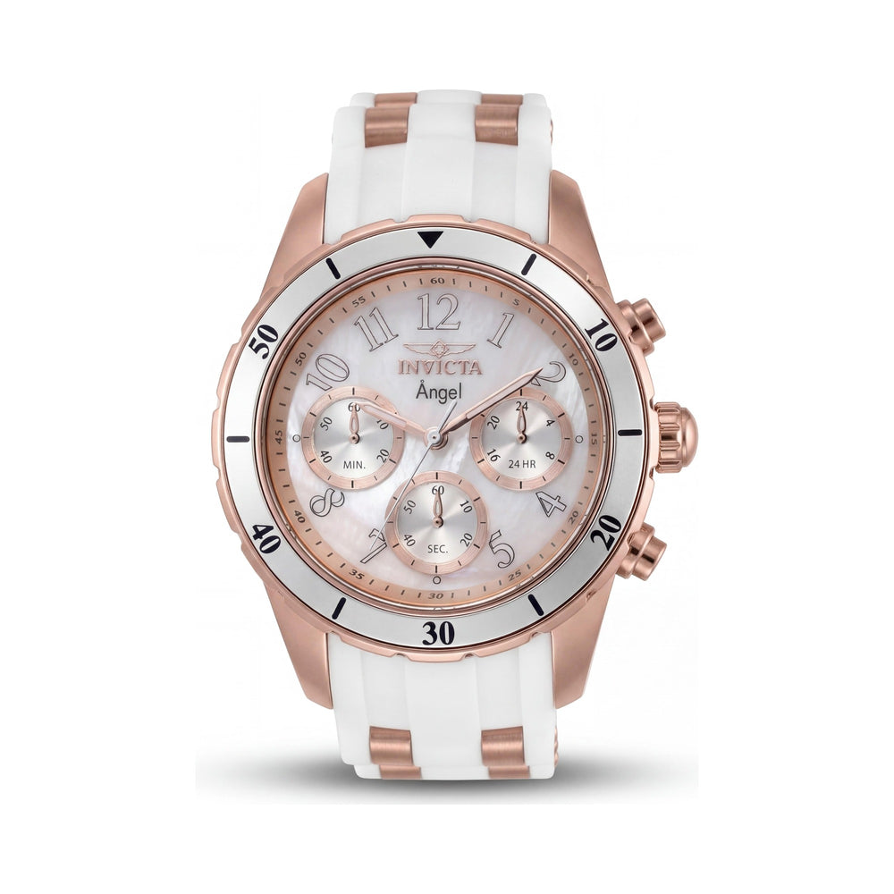 Reloj de cuarzo Invicta para mujer, caja de acero inoxidable en tono oro rosa, correa de silicona blanca, luminoso, 40 mm