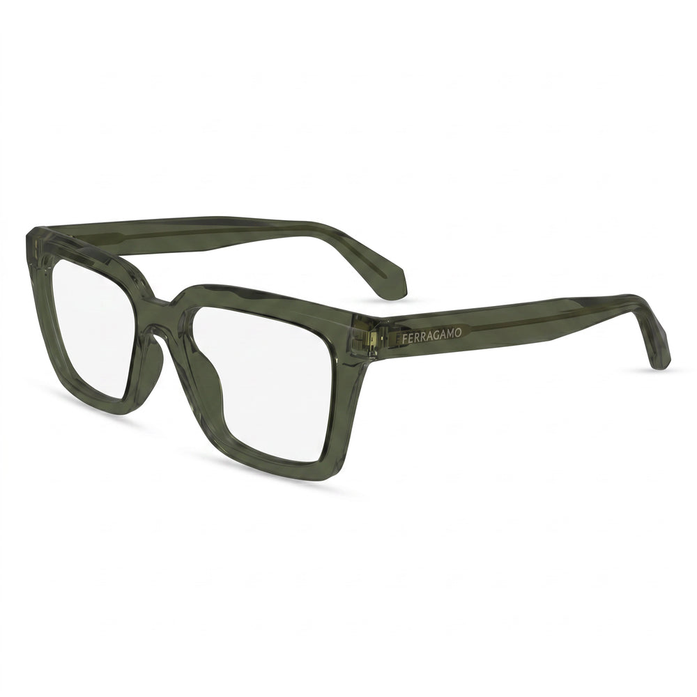 Salvatore Ferragamo Sf2985 Men's Eyewear, Transparent Khaki Acetate Frame, Polycarbonate Lens, 52mm