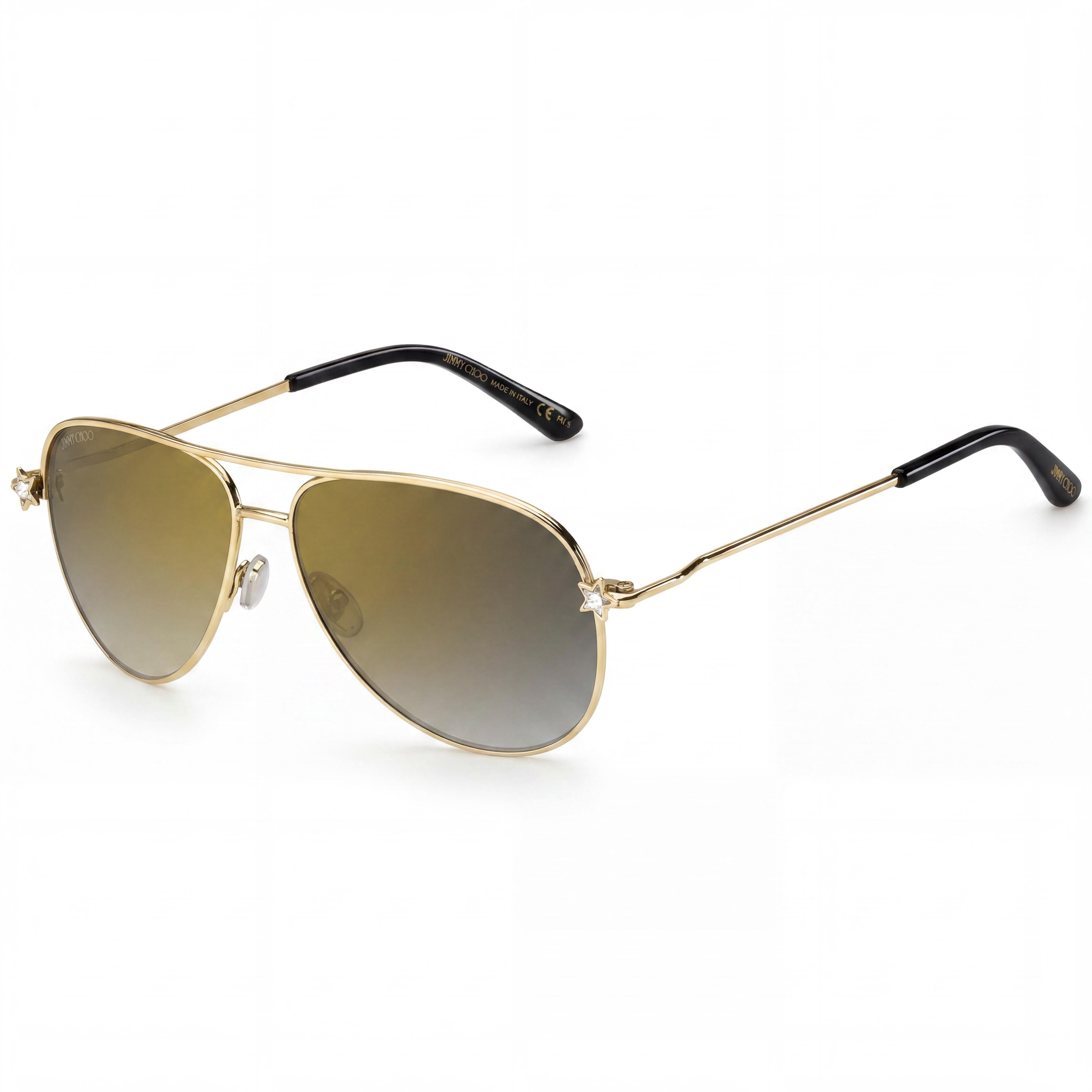JIMMY CHOO Sansa/S - Gafas de sol estilo piloto para mujer, de acero inoxidable, con cristales y diamantes dorados, degradado dorado, 58 mm, Photo 1