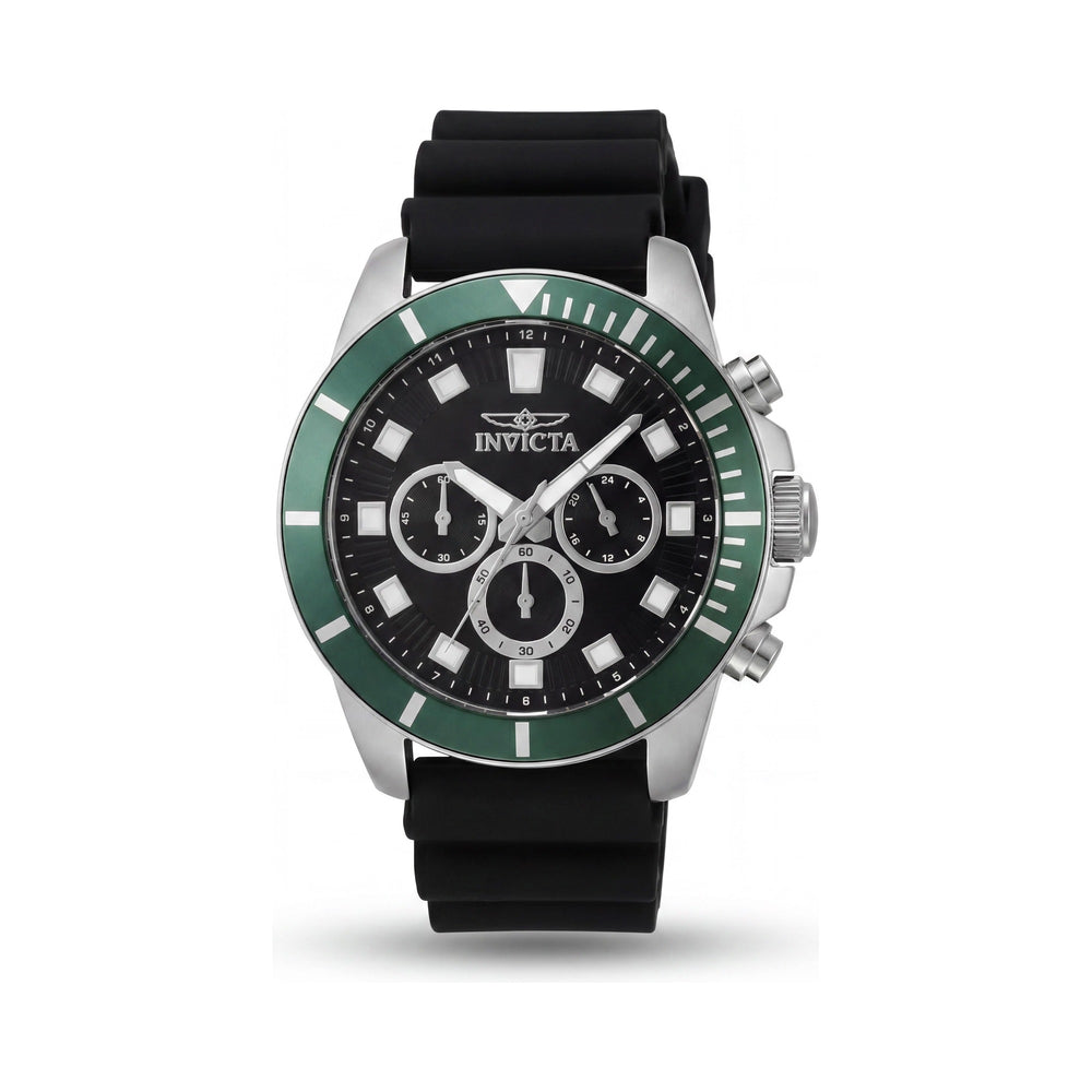 Reloj Invicta Pro Diver IN-46078-AMZUK para hombre, de 45 mm, con cronógrafo de acero inoxidable, de cuarzo, esfera negra y correa de silicona.