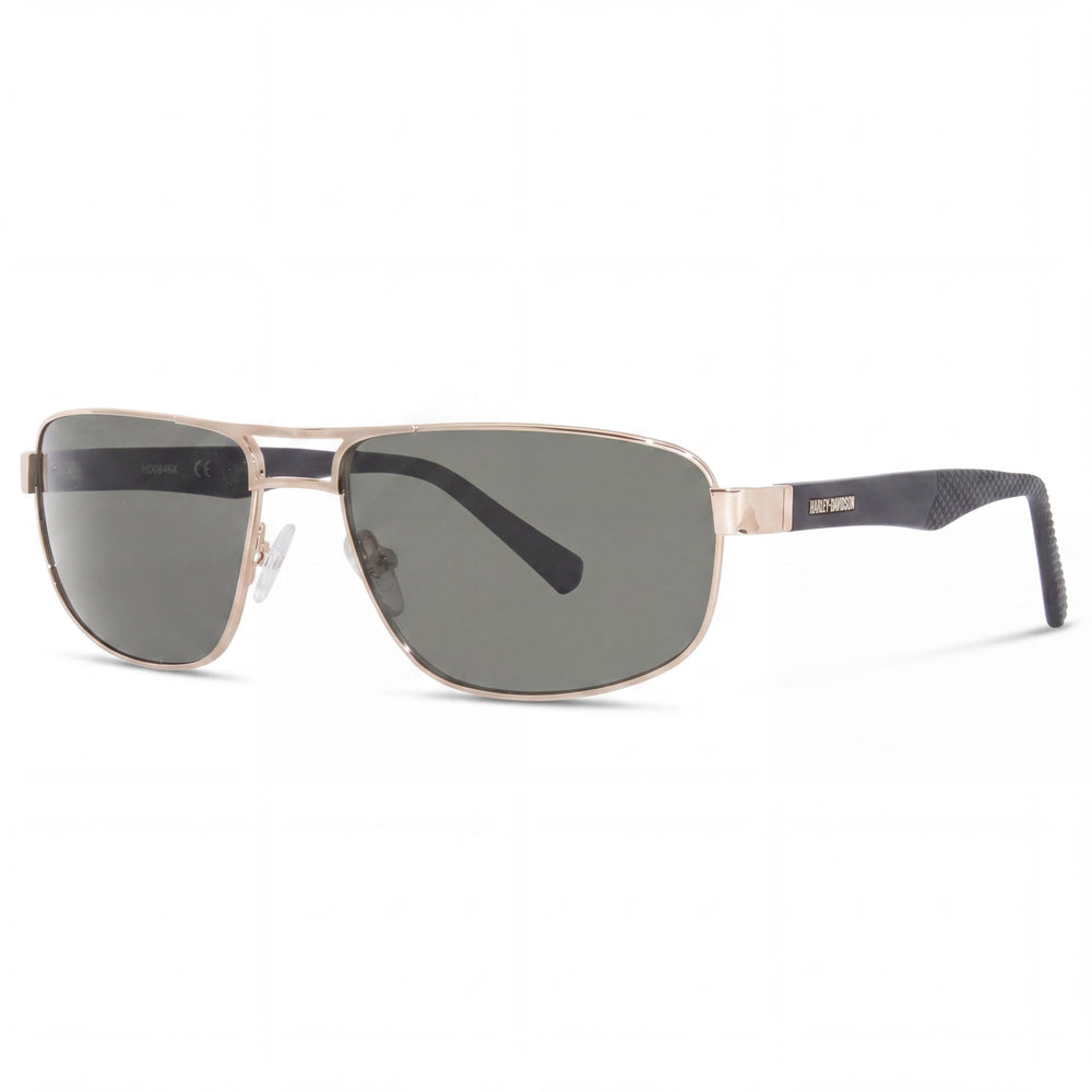 Harley-Davidson Hd0946x Unisex Rectangle Acetate Eyewear 60mm Shiny Pale Gold/Matte Black Frame, Green Lenses