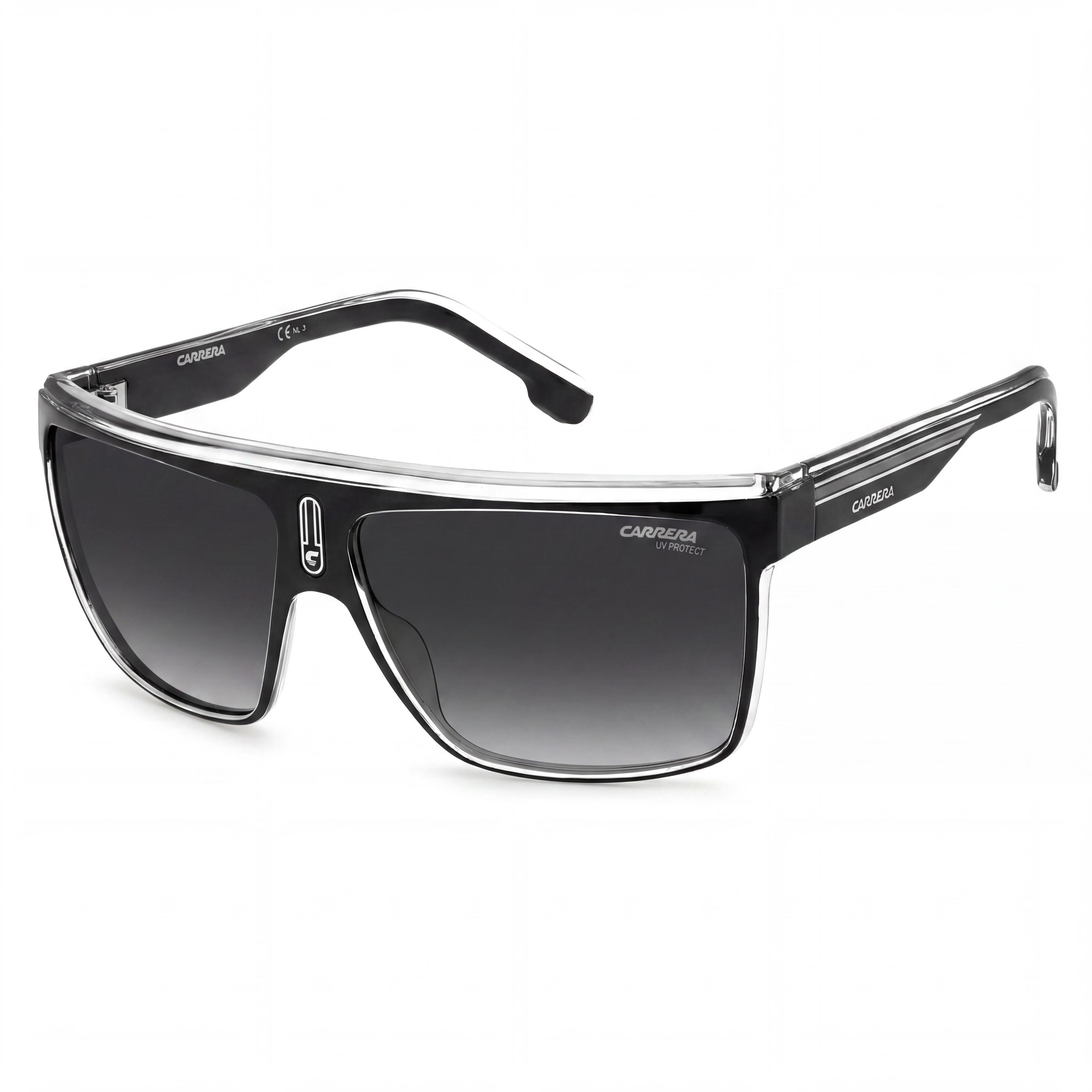 Carrera 22/N Unisex Black White Grey Shaded Polyamide Wraparound UV Protection Sunglasses 63mm, Photo 1