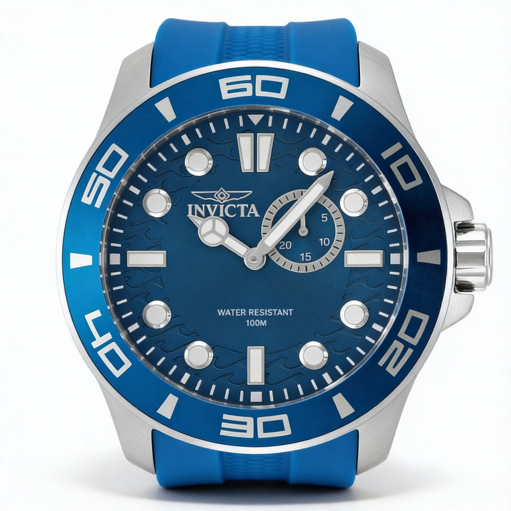 Invicta Pro Diver 49271 Men's 50mm Stainless Steel Quartz Watch with Blue Dial, Silicone Strap, 10 ATM Water Resistant