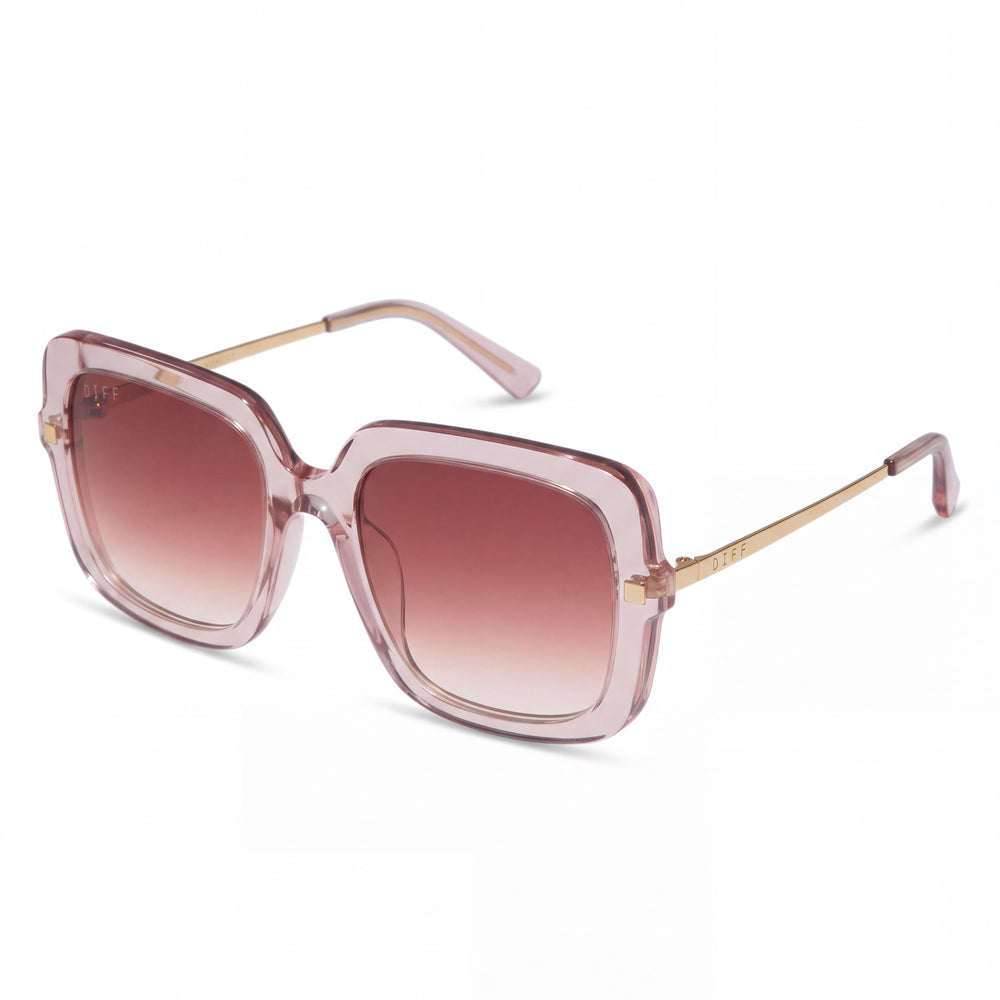 DIFF Women's Square Light Pink Crystal Dusk Gradient Sunglasses, Hand Sanded Acetate & Stainless Steel, UV Protection, 54mm