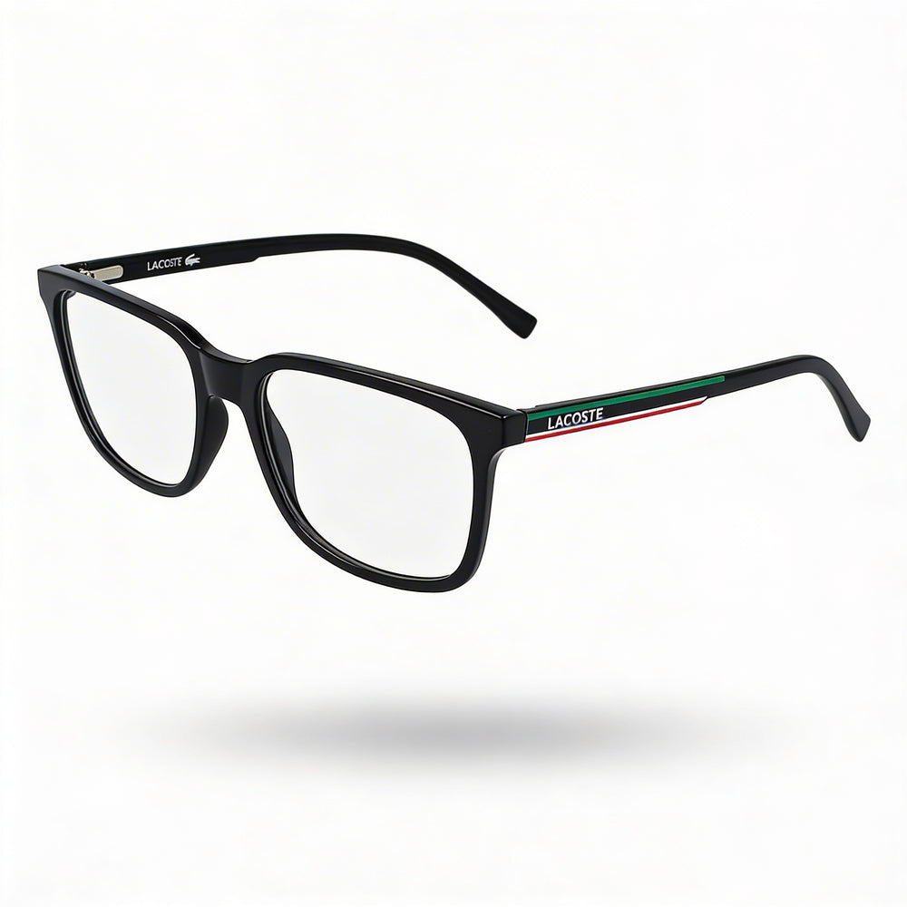 Gafas Ópticas Casuales Lacoste para Hombre, con Montura Negra y Cristales de Plástico Transparente 57-18-145