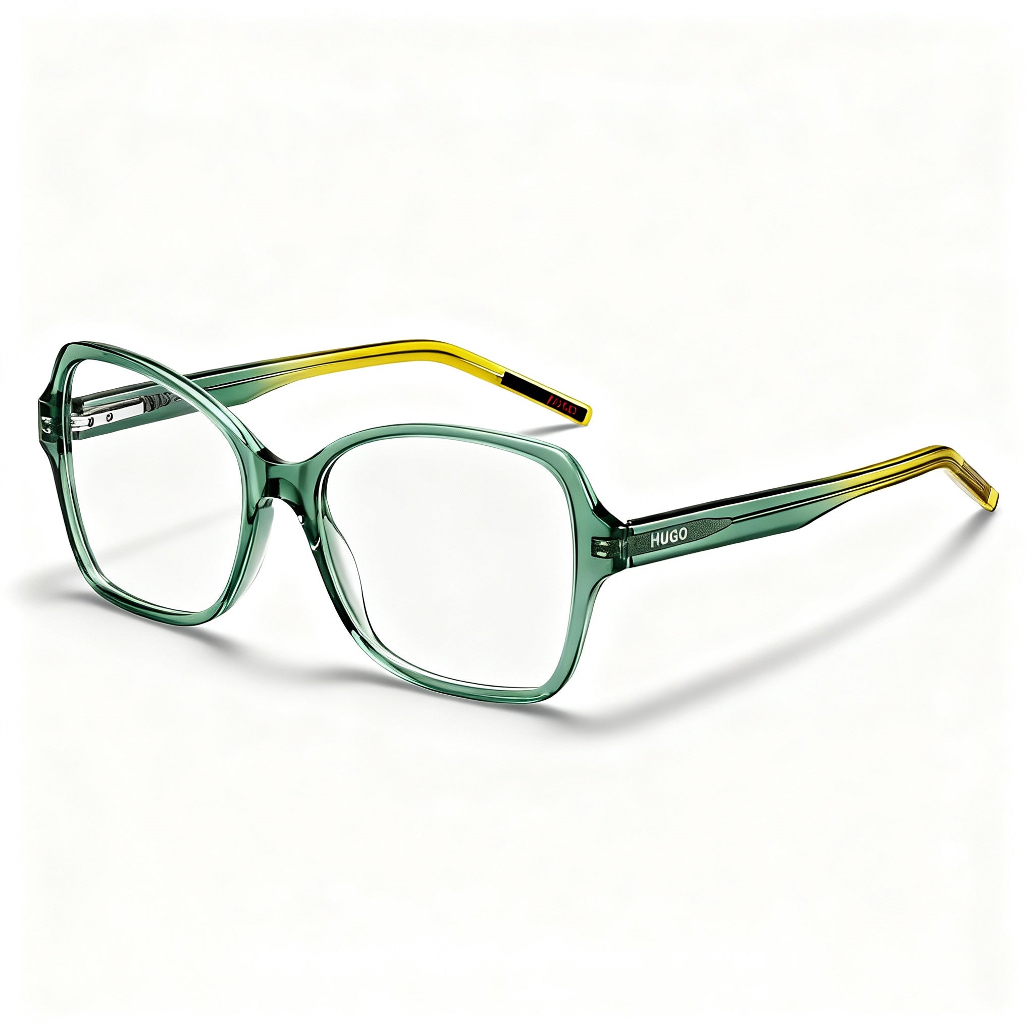 HUGO Modern Women's Acetate Sunglasses, Non-Polarised Polycarbonate Lenses, Green Yellow, 53mm