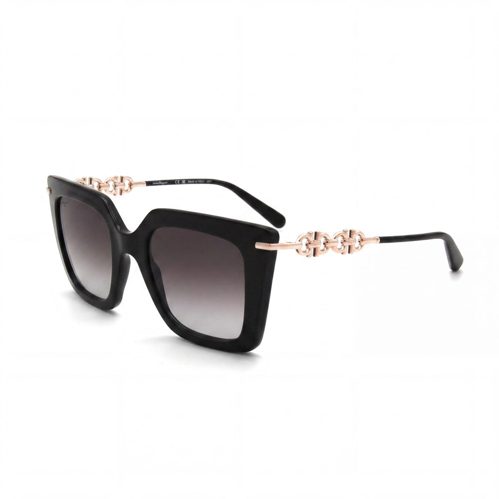 Gafas de sol Salvatore Ferragamo SF1041S de mujer, modernas, de acero aleado negro, con forma de mariposa, con degradado gris, 51 mm