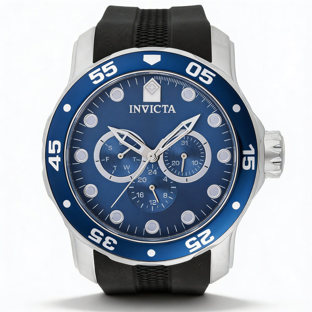 Invicta Pro Diver IN-45722 Men's Black Stainless Steel Case Blue Dial Quartz Stop Watch 10 Bar Waterproof 48mm