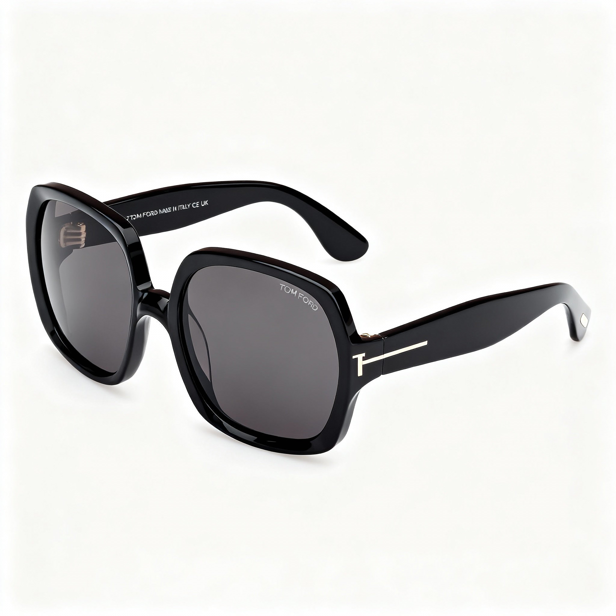 Tom Ford FT1221 Classic Unisex Full Rim Square Polarized Shiny Black Plastic Sunglasses with Smoke Lenses 60-19-135mm