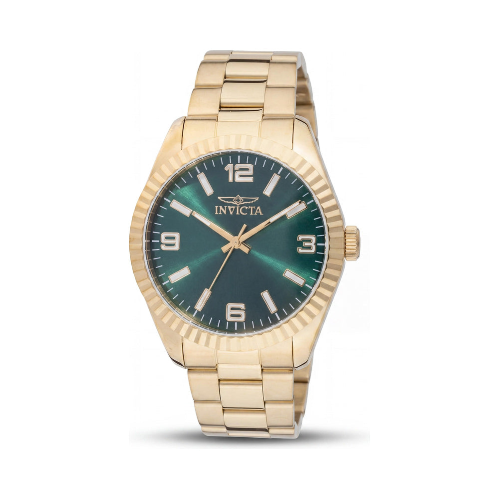 Invicta Specialty 49681 Reloj unisex de cuarzo con brazalete de acero inoxidable dorado de 43 mm y esfera verde